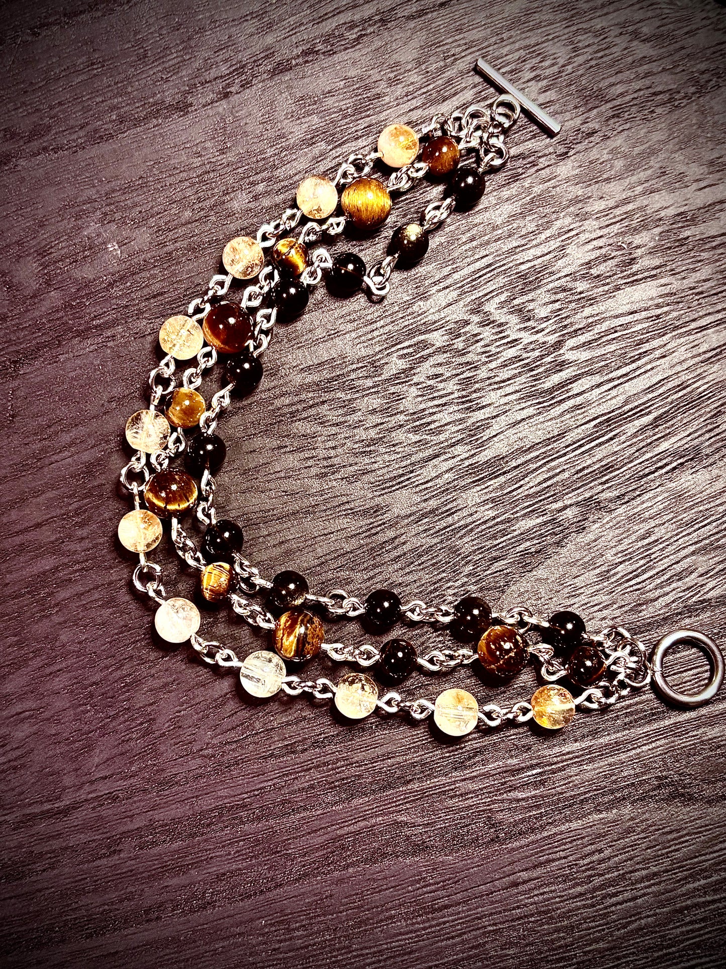 Citrine, Tiger’s Eye & Gold Sheen Obsidian Trinity Bracelet