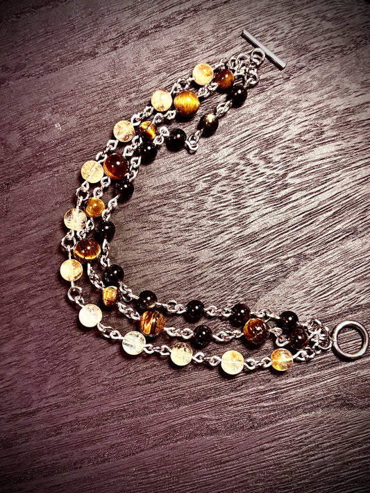 Citrine, Tiger’s Eye & Gold Sheen Obsidian Trinity Bracelet