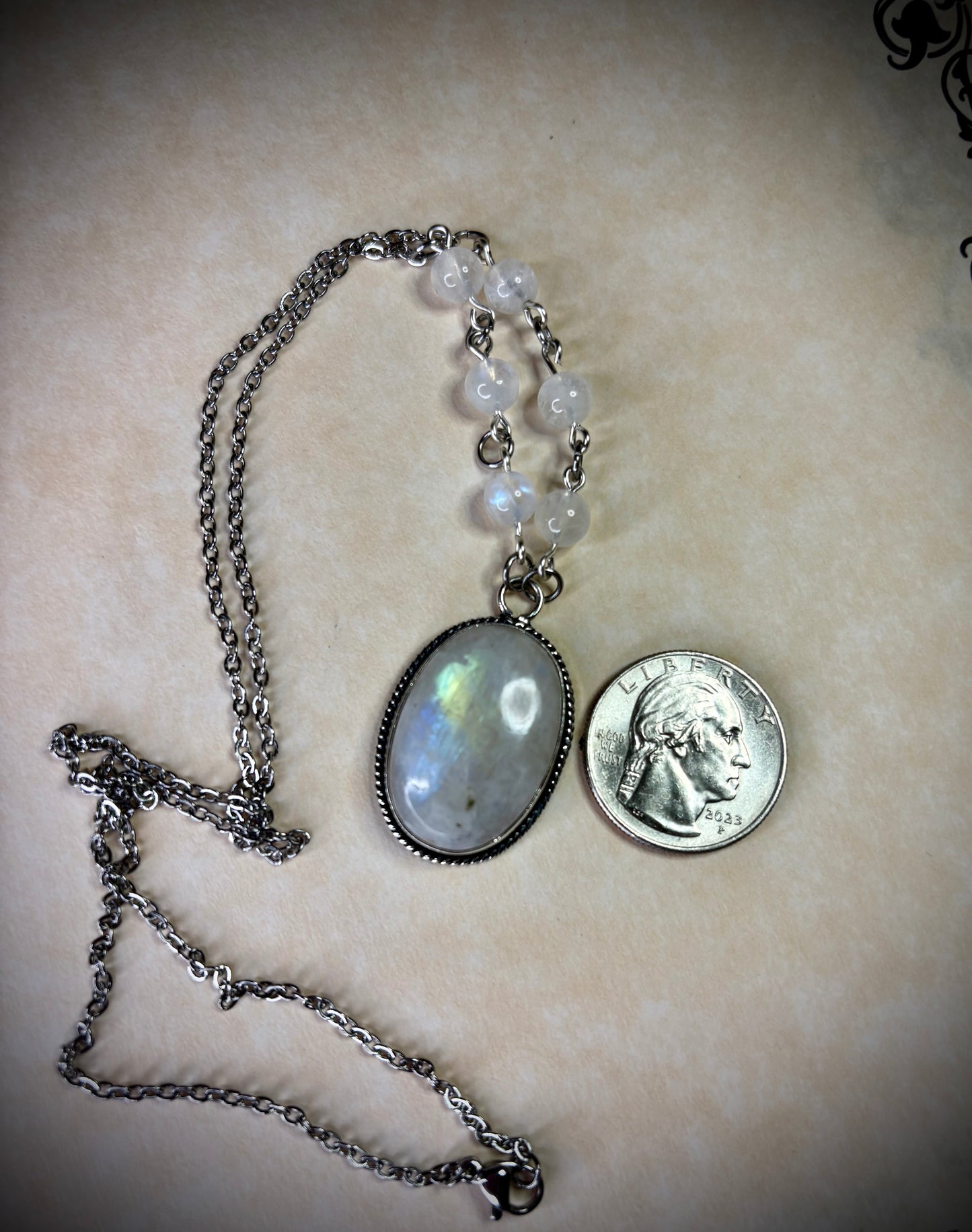 Rainbow Moonstone Oval Necklace 3