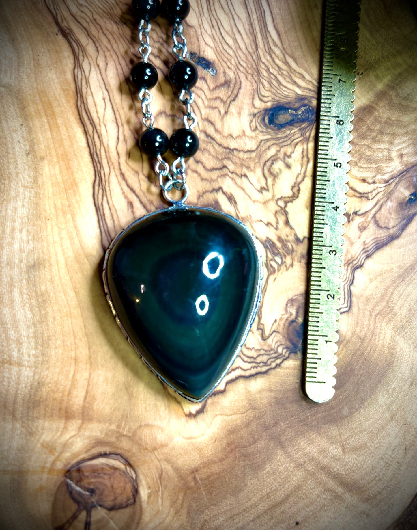 Large Rainbow Obsidian Shield Necklace