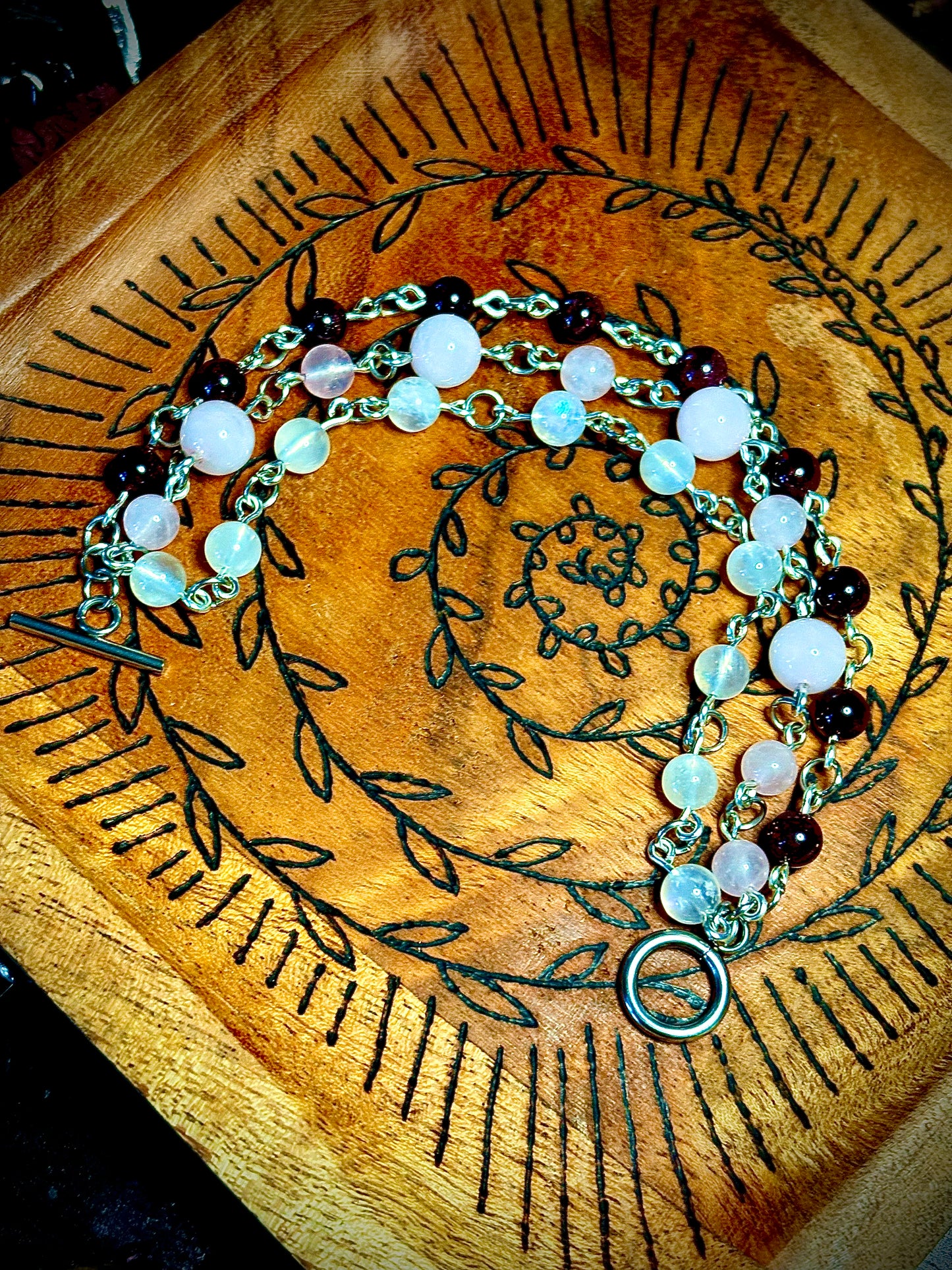 Rose Quartz, Garnet & Moonstone Trinity Bracelet