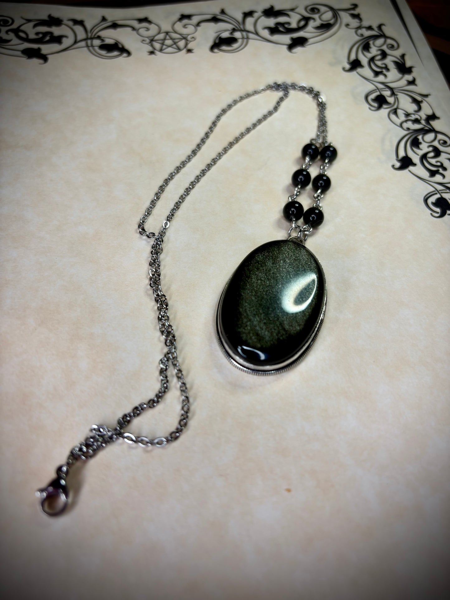 Oval Silver Sheen Obsidian Necklace 1