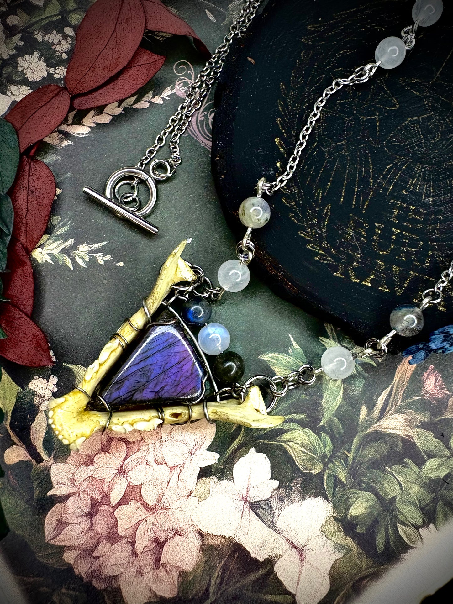 Feline jaw purple labradorite necklace