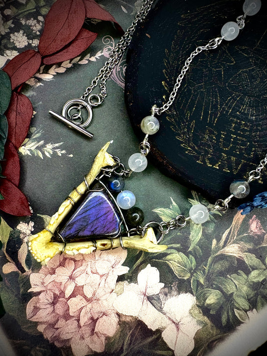 Feline jaw purple labradorite necklace