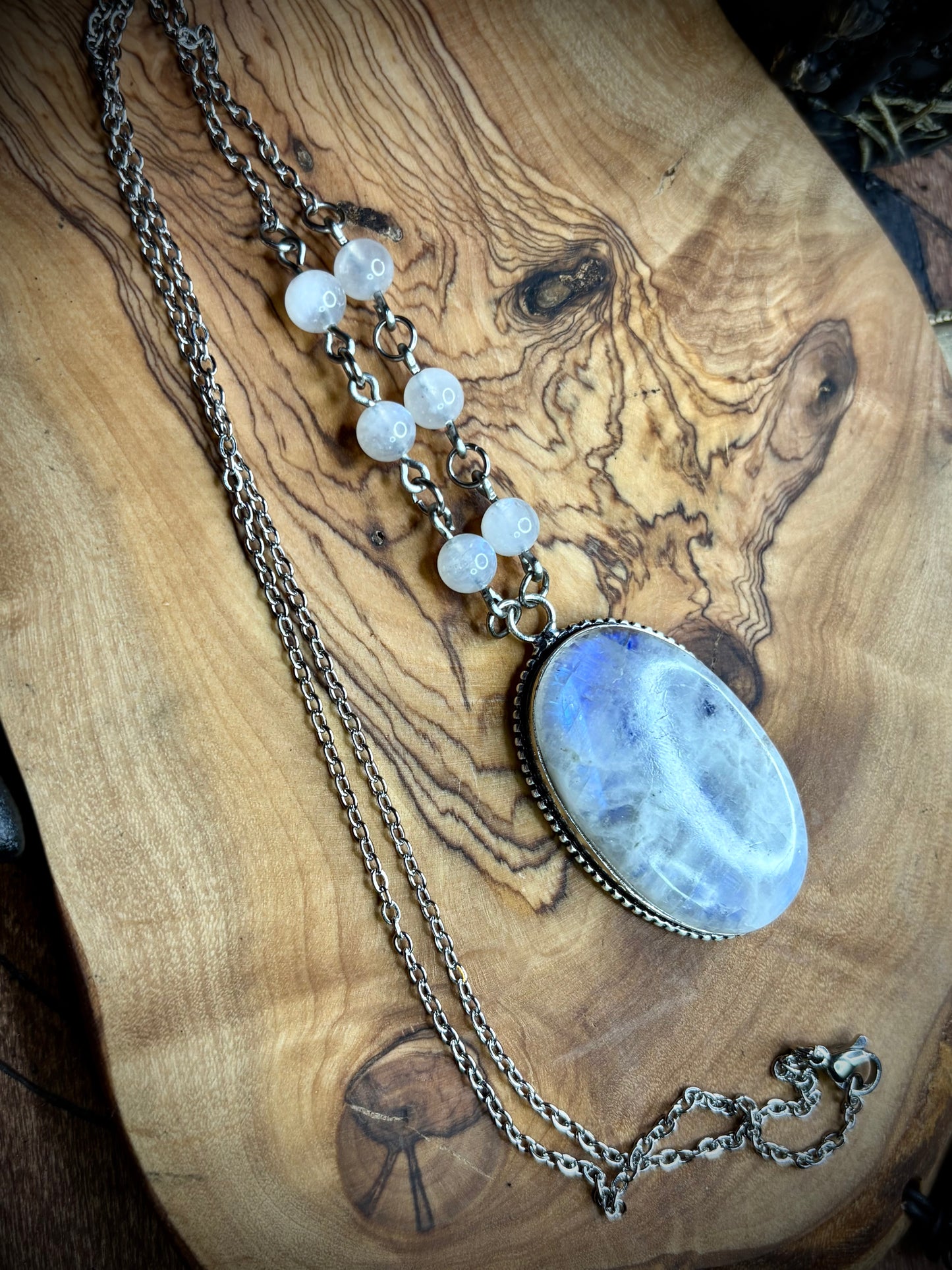 Rainbow Moonstone Oval Necklace