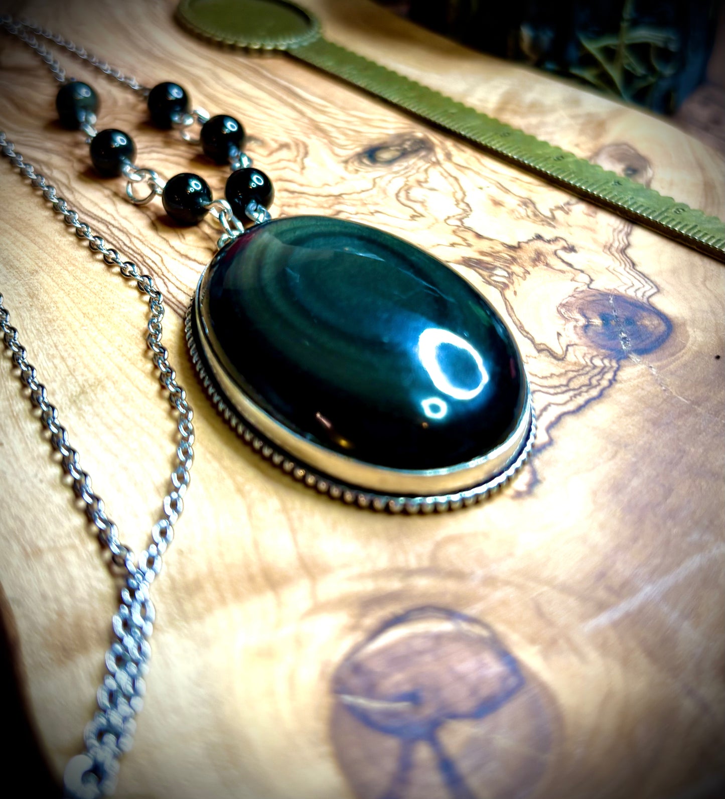 Large Rainbow Obsidian Oval Necklace 2