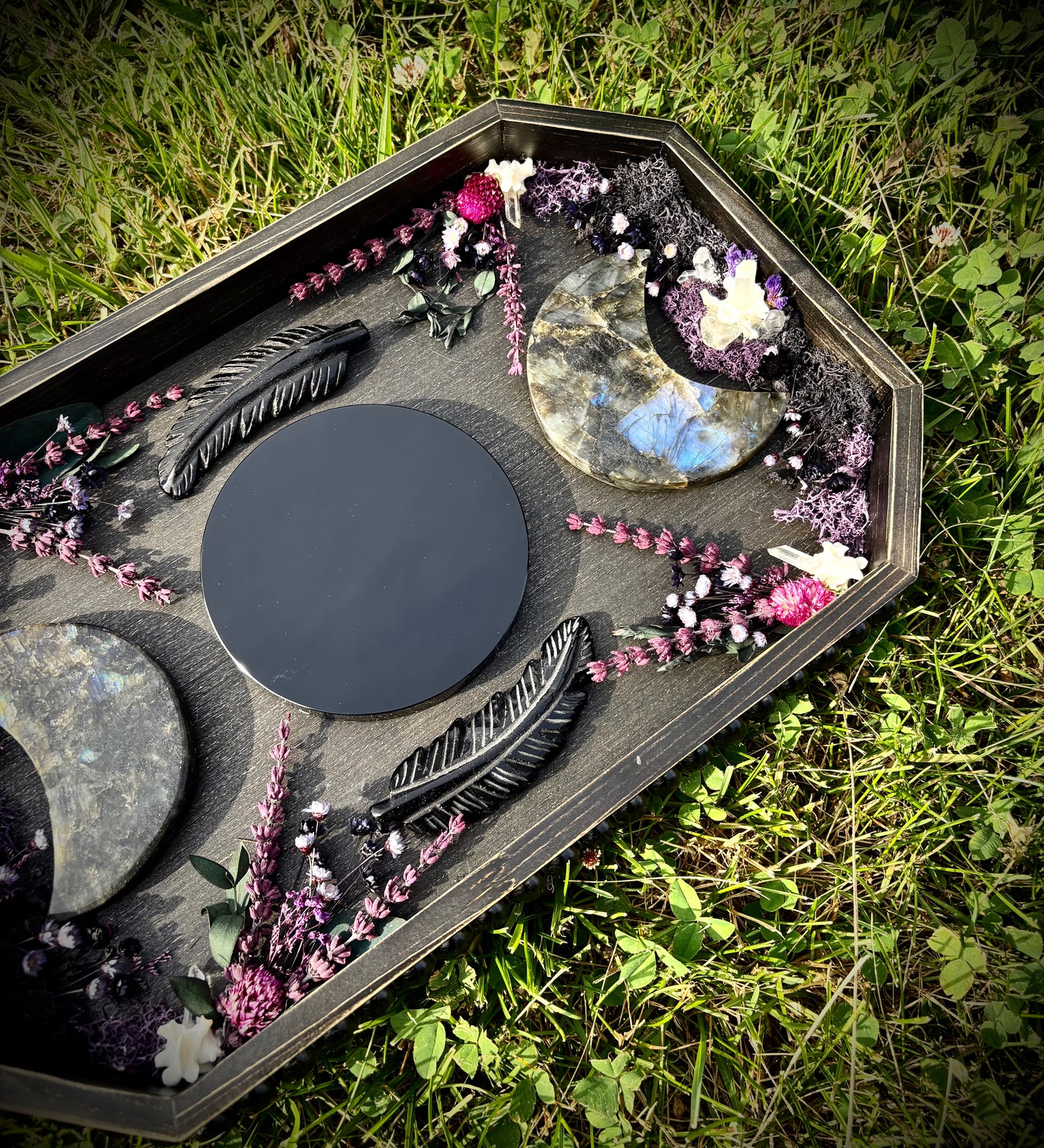Veil Feather Triple Moon Scrying Mirror