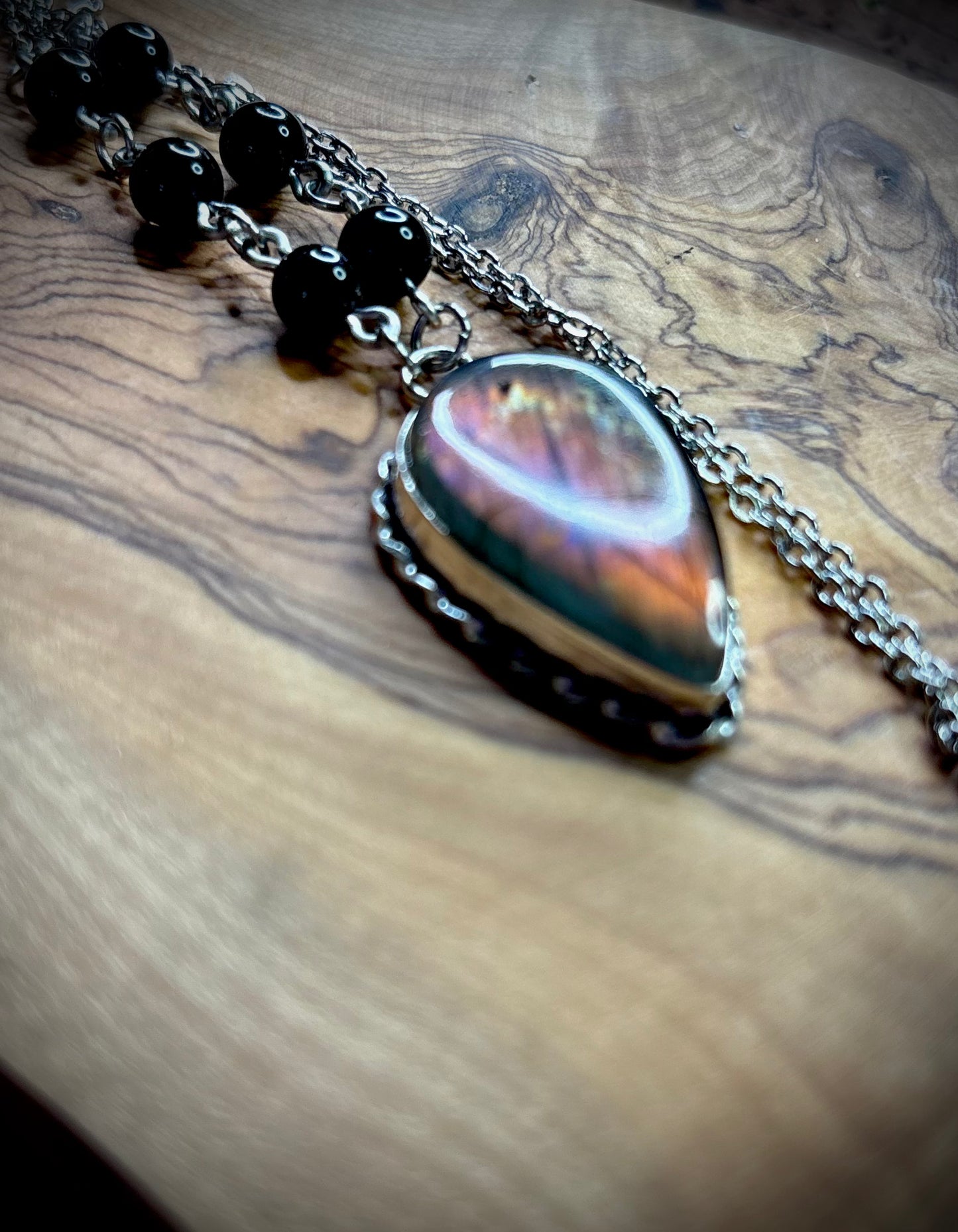 Purple-Flash Teardrop Labradorite Necklace