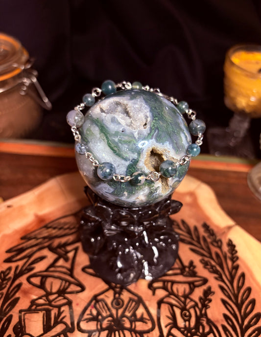 Natural Moss Agate Stainless Steel Bracelet