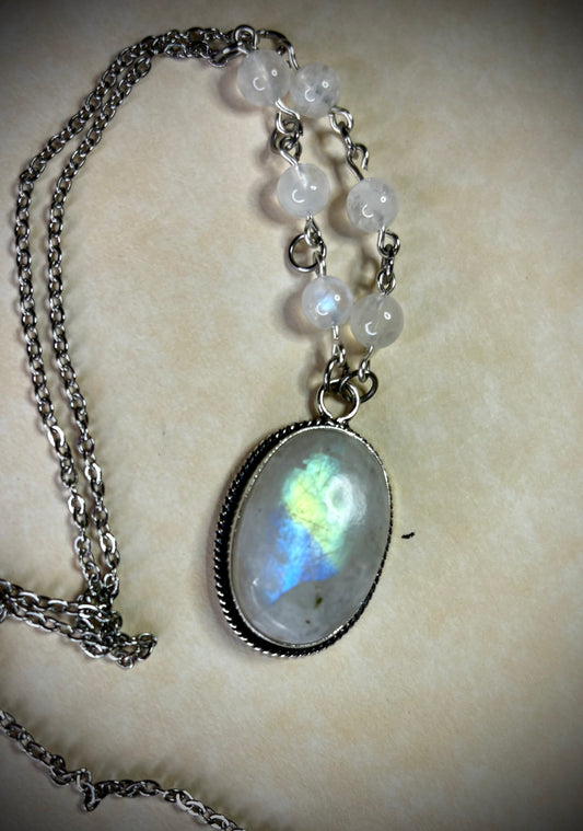 Rainbow Moonstone Oval Necklace 3
