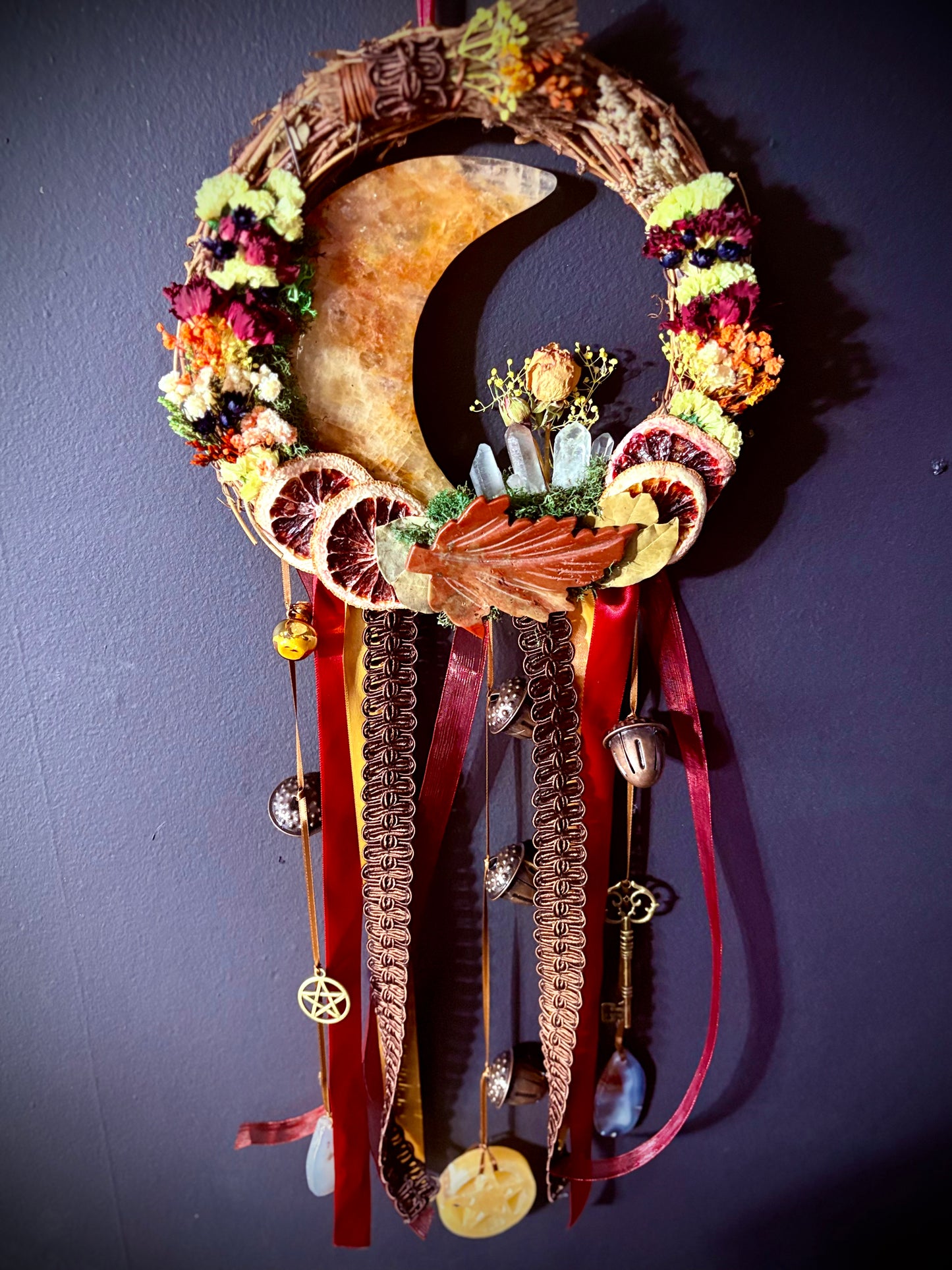 Golden Orchard Moon Witch Bell Wreath