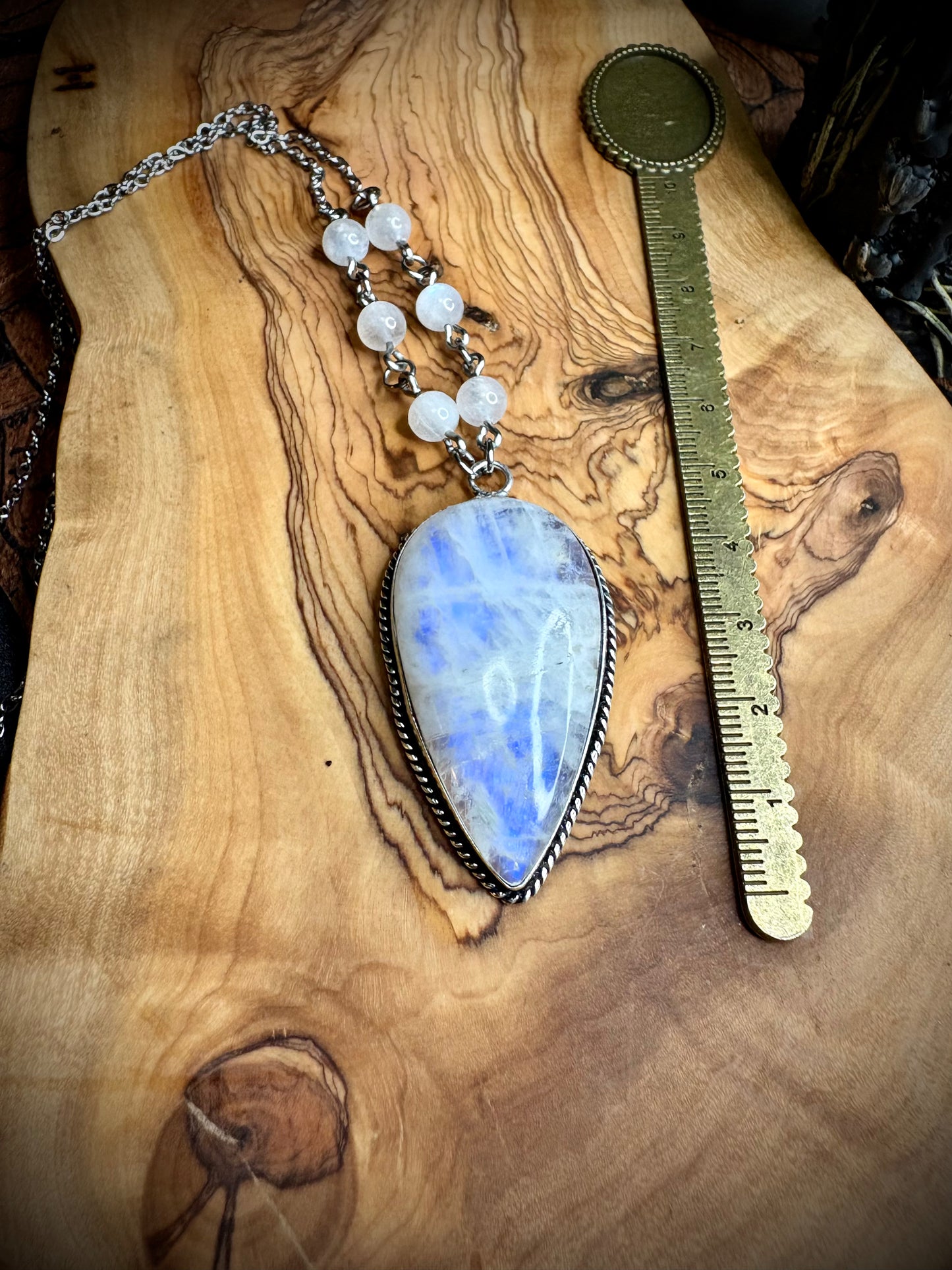 Large Rainbow Moonstone Teardrop Necklace