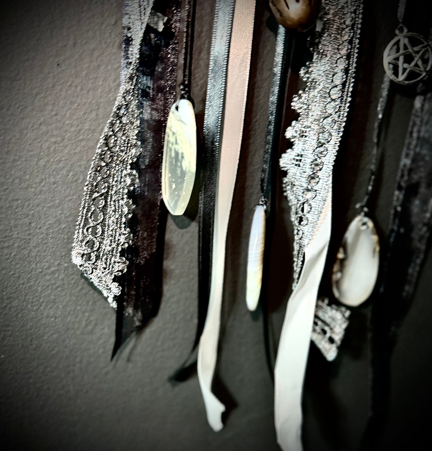 Ashen Moonfeather Witch Bell Wreath