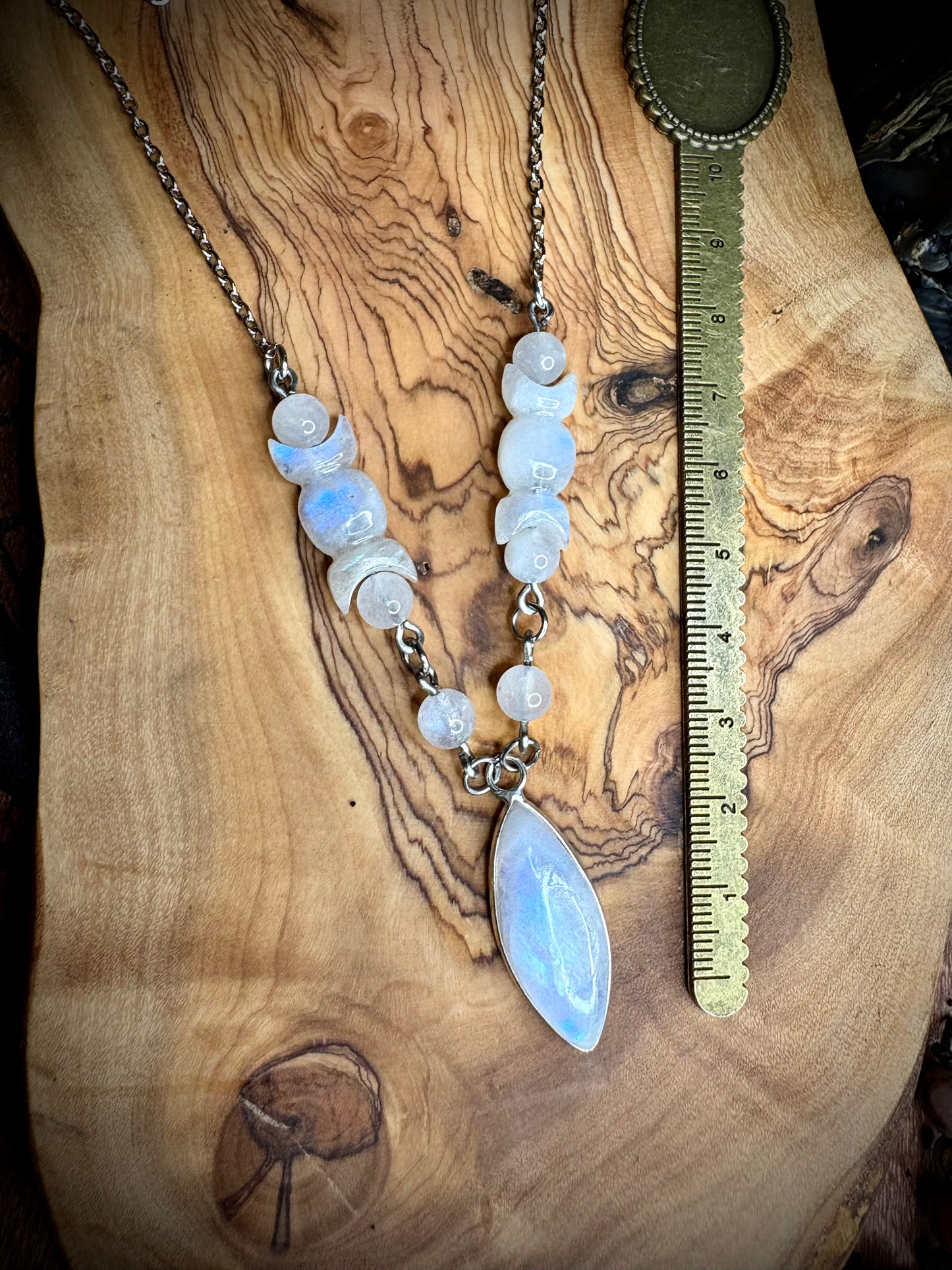 Triple Moon Rainbow Moonstone Necklace