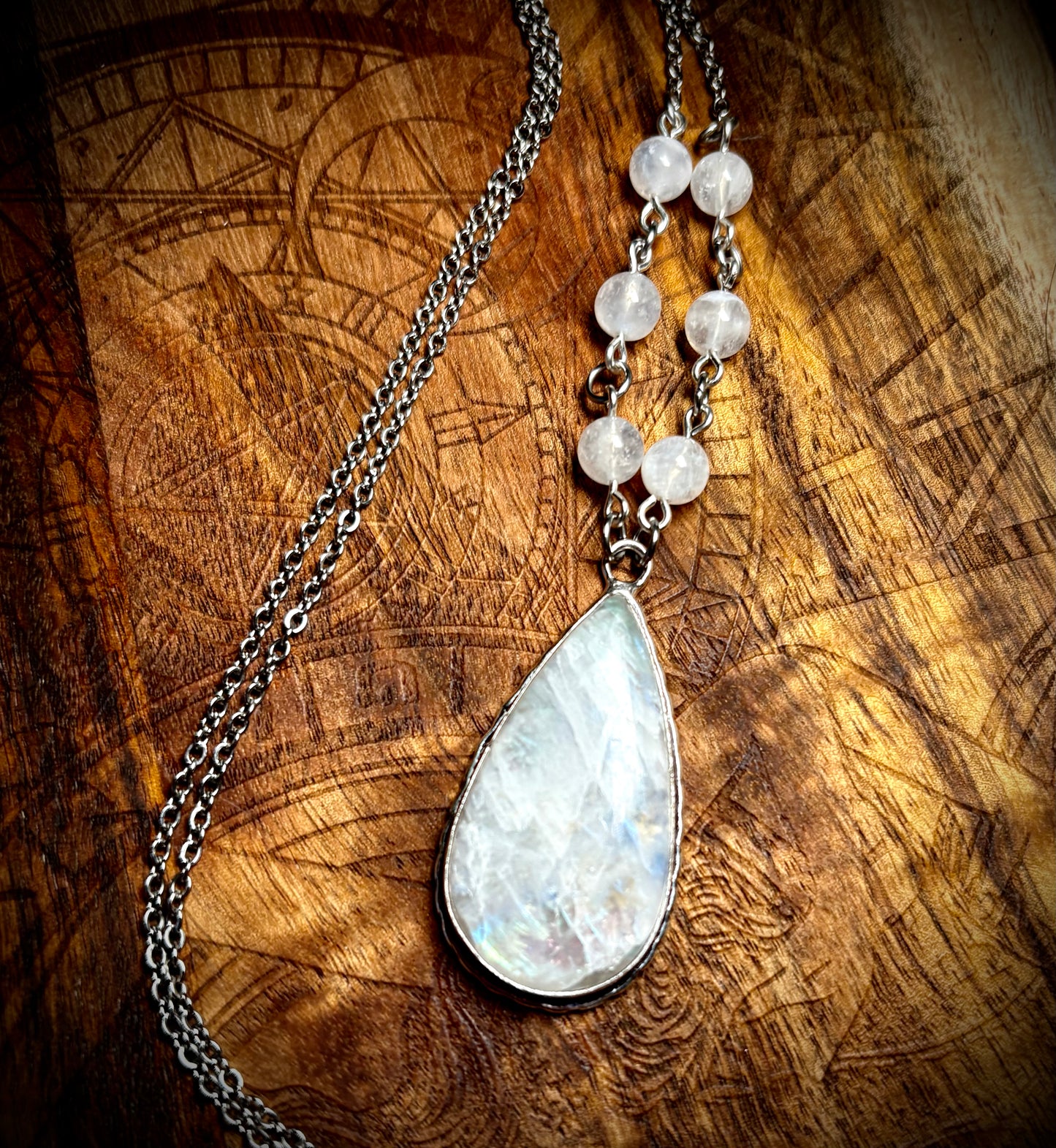 Blue Veil Moonstone Teardrop Necklace