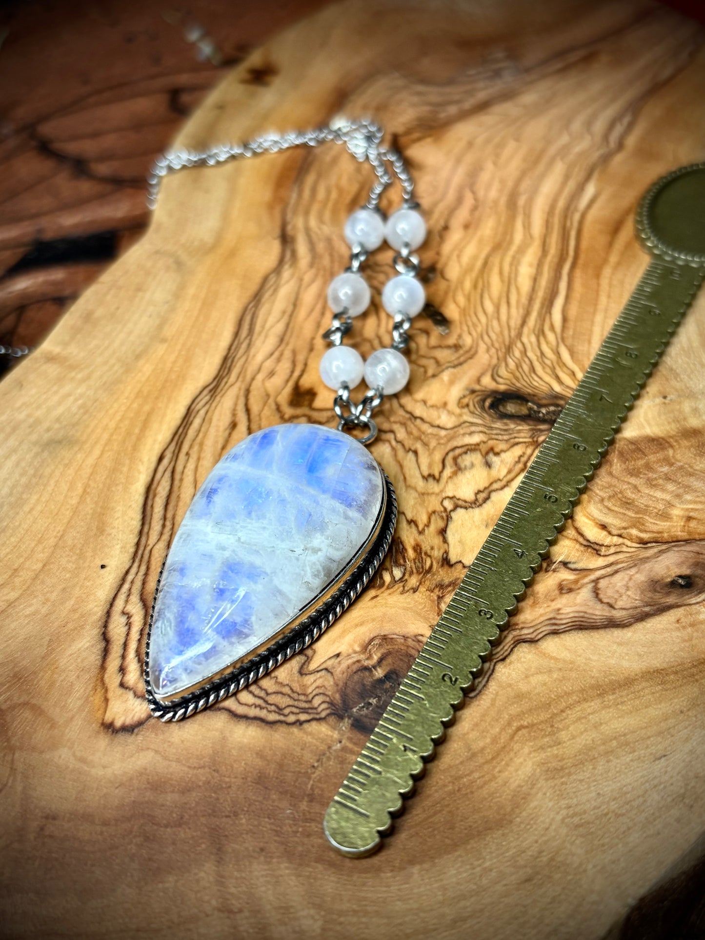 Large Rainbow Moonstone Teardrop Necklace