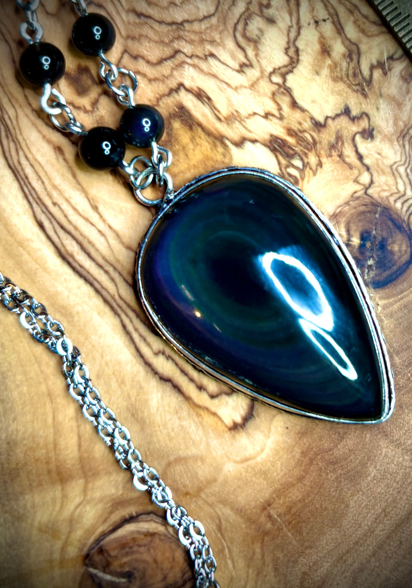 Large Rainbow Obsidian Teardrop Necklace
