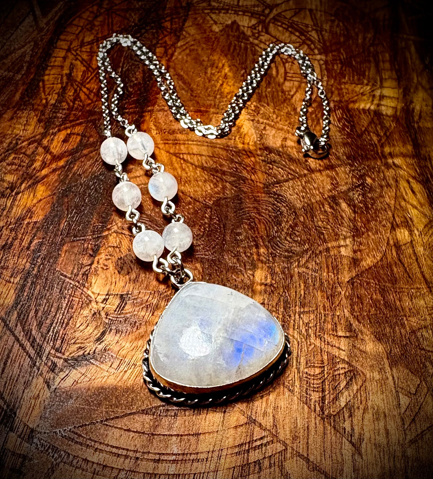 Blue Glow Moonstone Teardrop Necklace