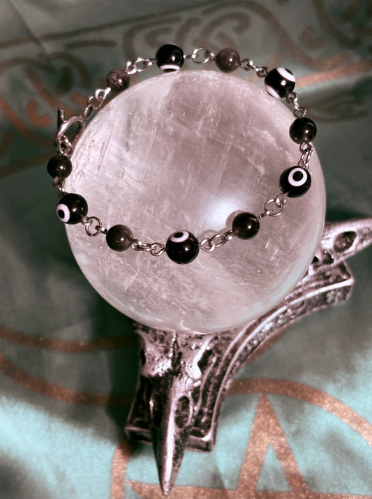 Nazar & Silver Sheen Obsidian Protection Bracelet