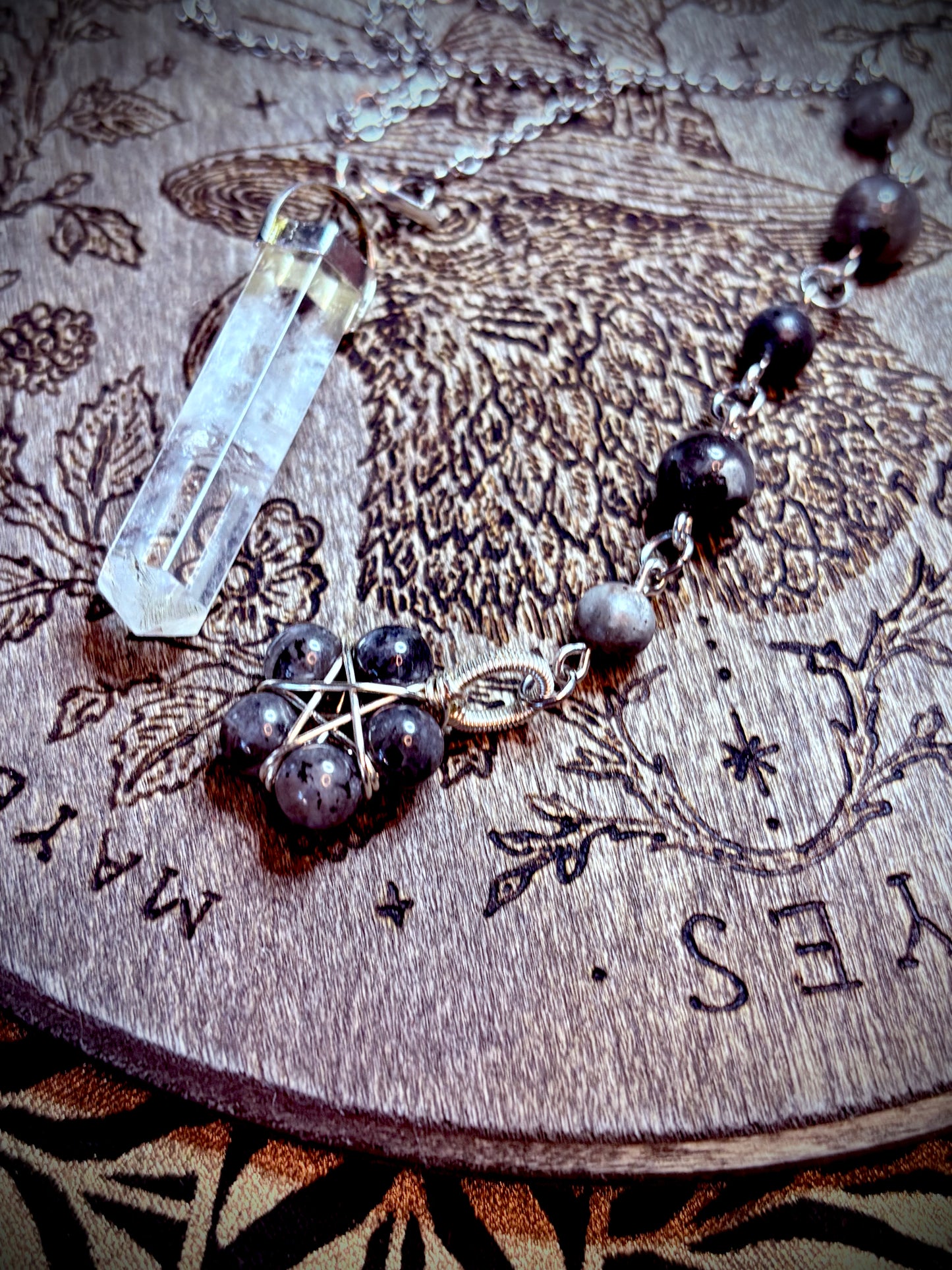 Burnt Raven x Magick Duke Quartz & Larvakite “Black Moonstone” Pendulum