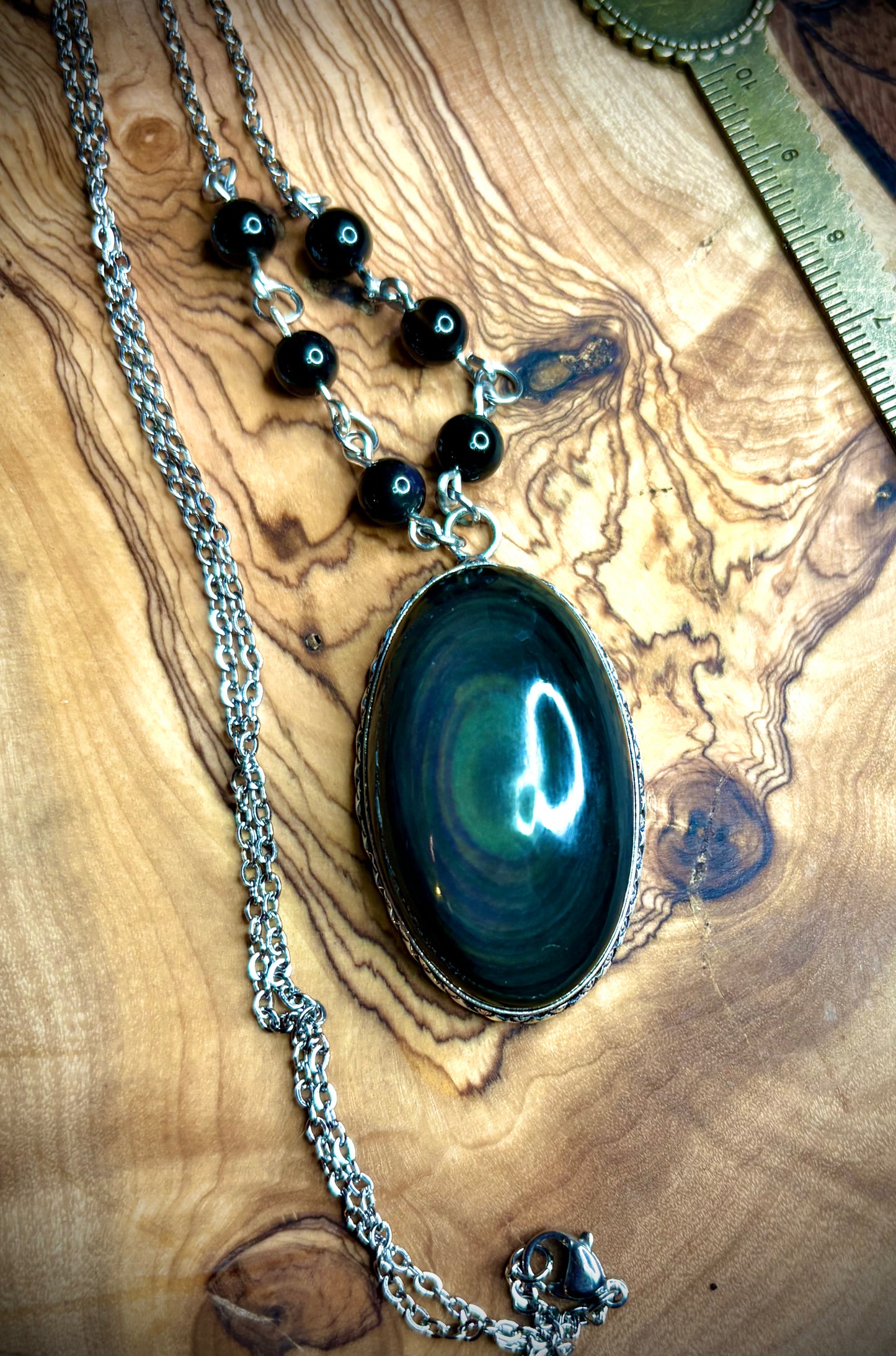 Large Rainbow Obsidian Oval Necklace