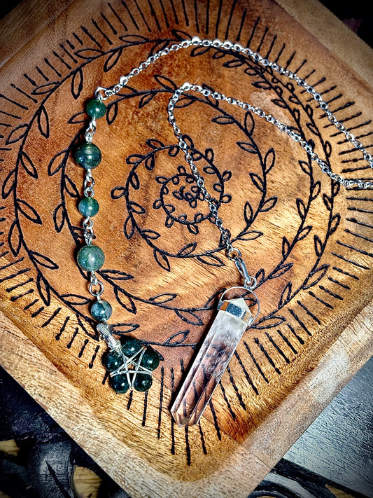 Burnt Raven x Magick Duke Quartz & Moss Agate Pendulum
