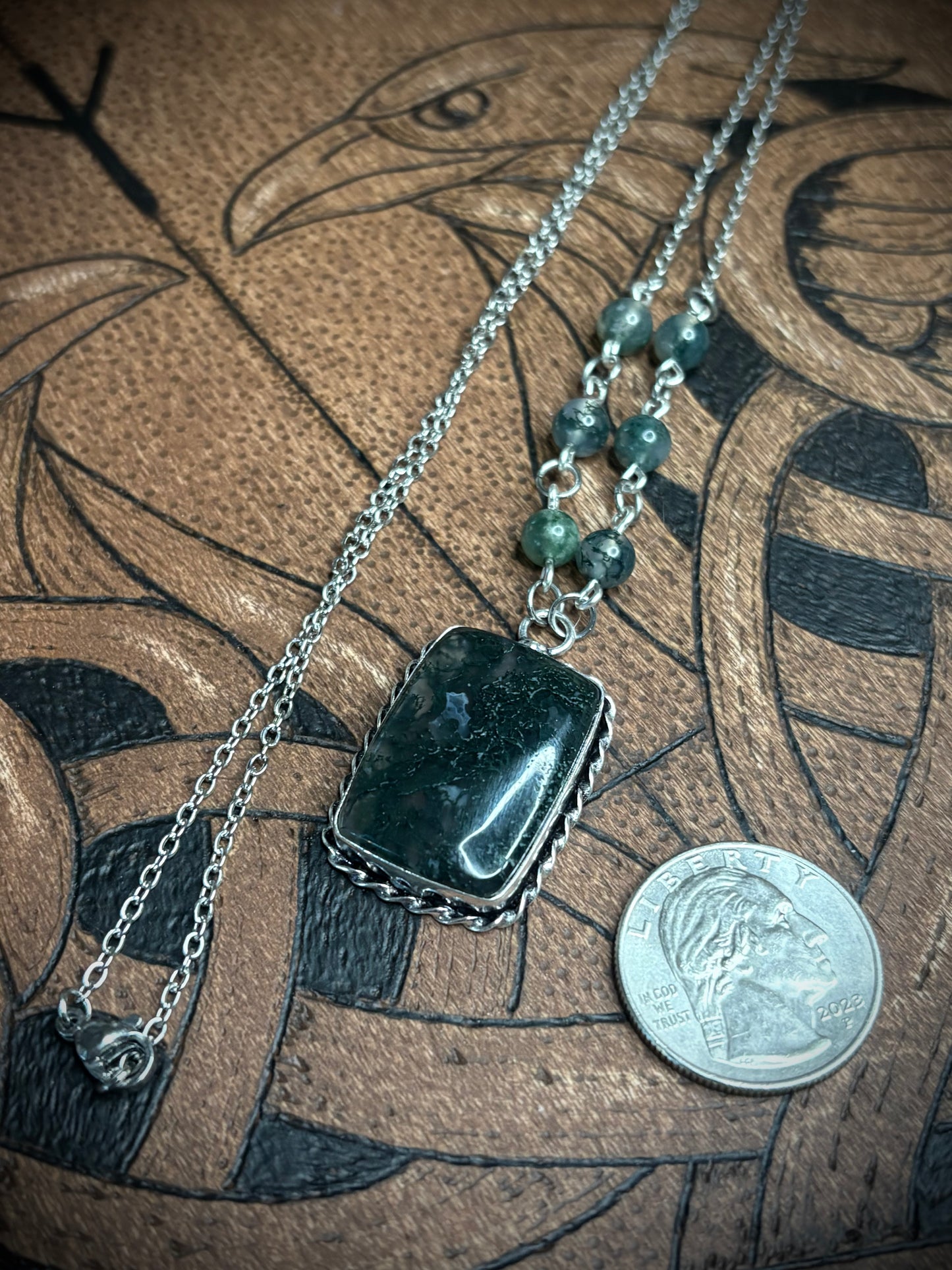 Moss Agate rectangle Necklace