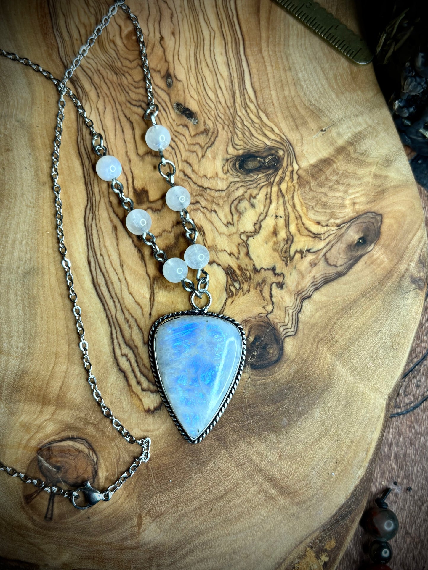 Large Rainbow Moonstone Triangle Necklace