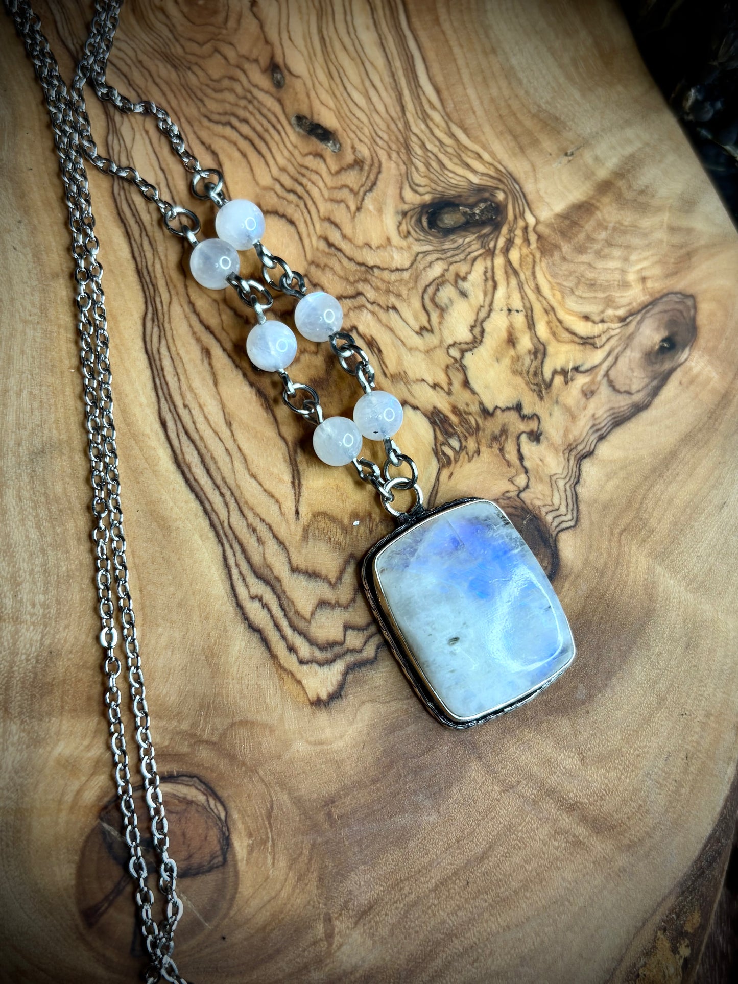 Rectangle Rainbow Moonstone Necklace