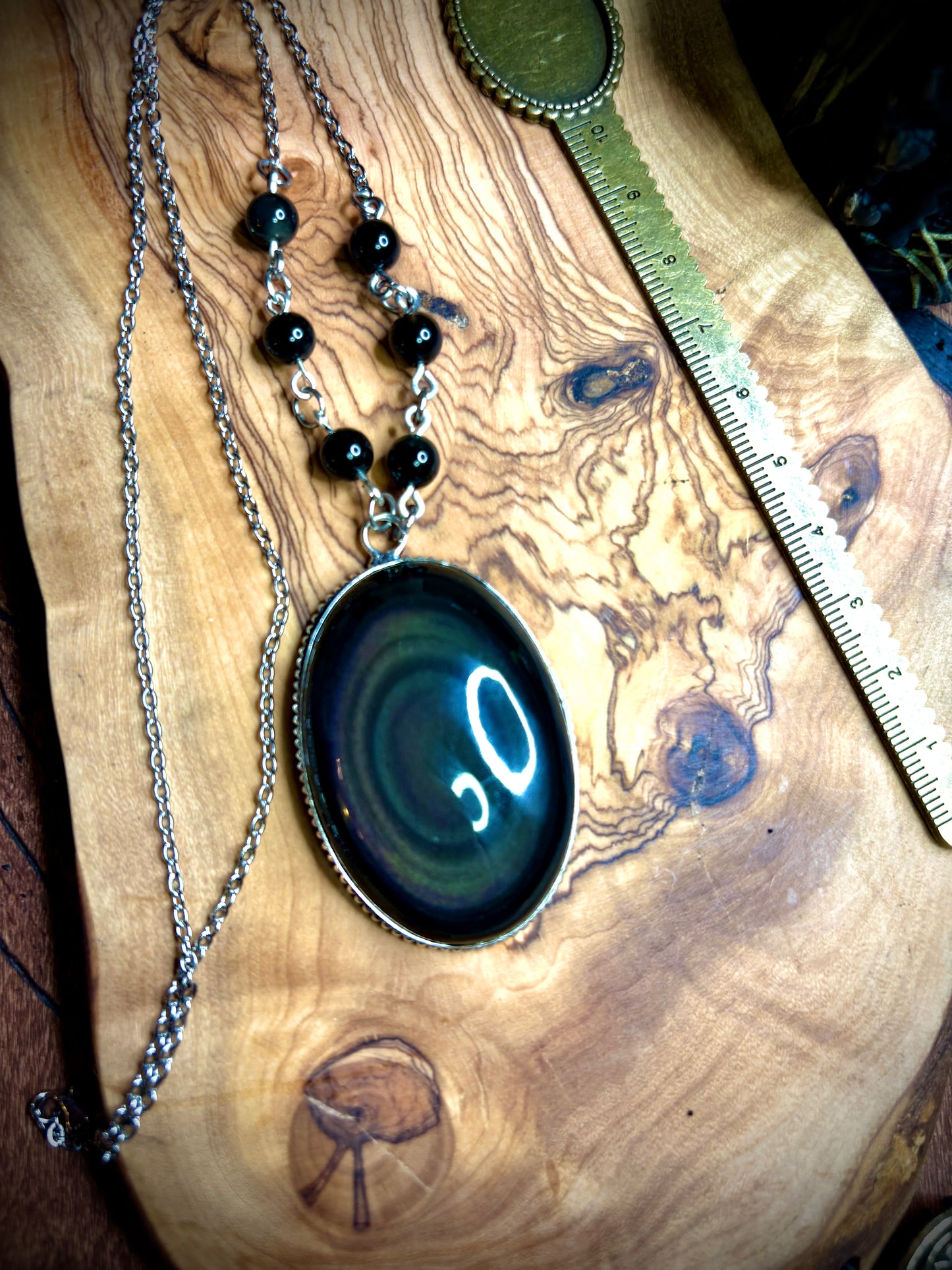 Large Rainbow Obsidian Oval Necklace 2