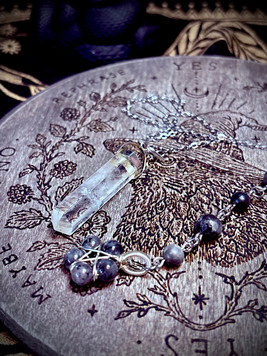 Burnt Raven x Magick Duke Quartz & Larvakite “Black Moonstone” Pendulum