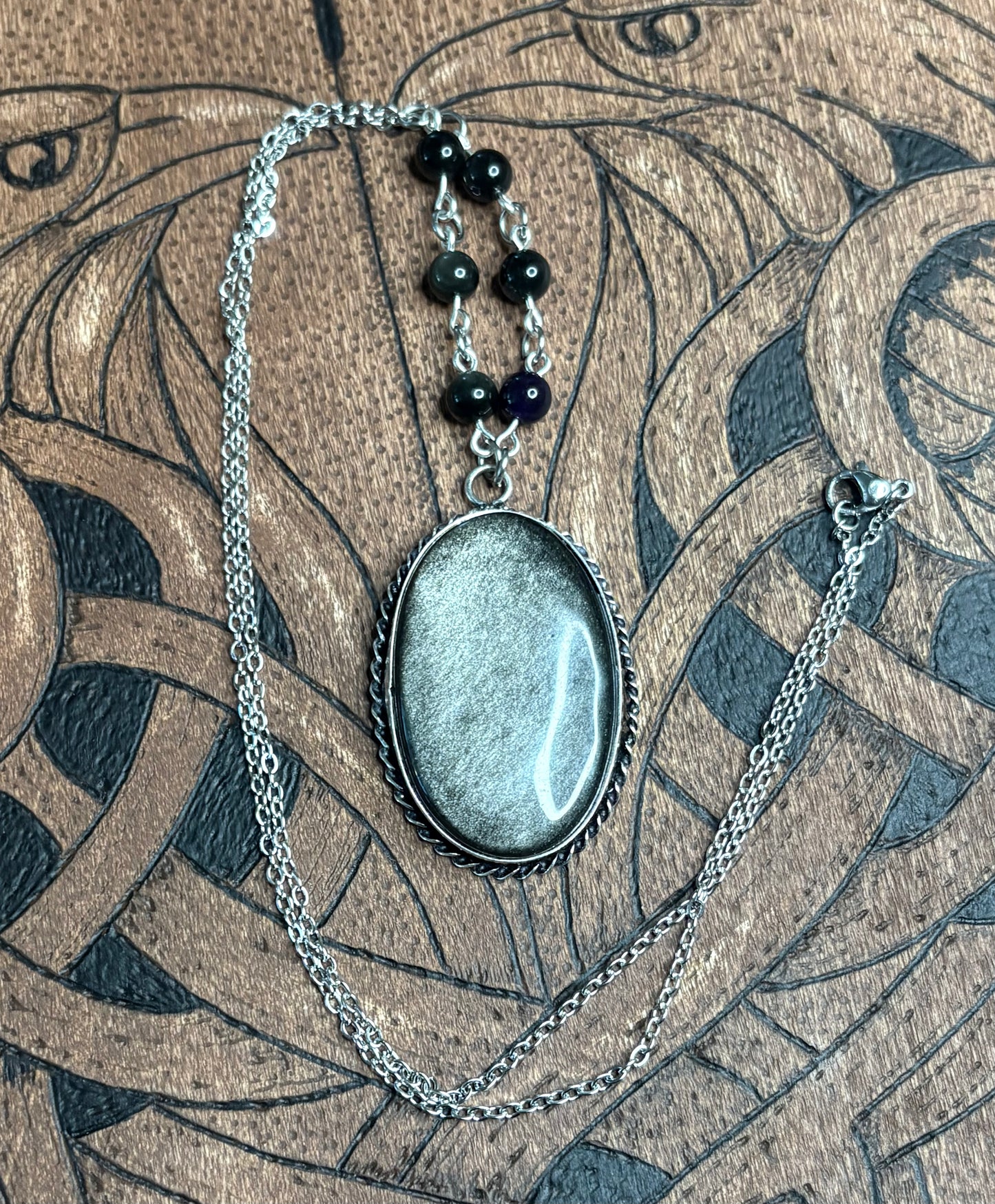 Oval Silver Sheen Obsidian Necklace 2