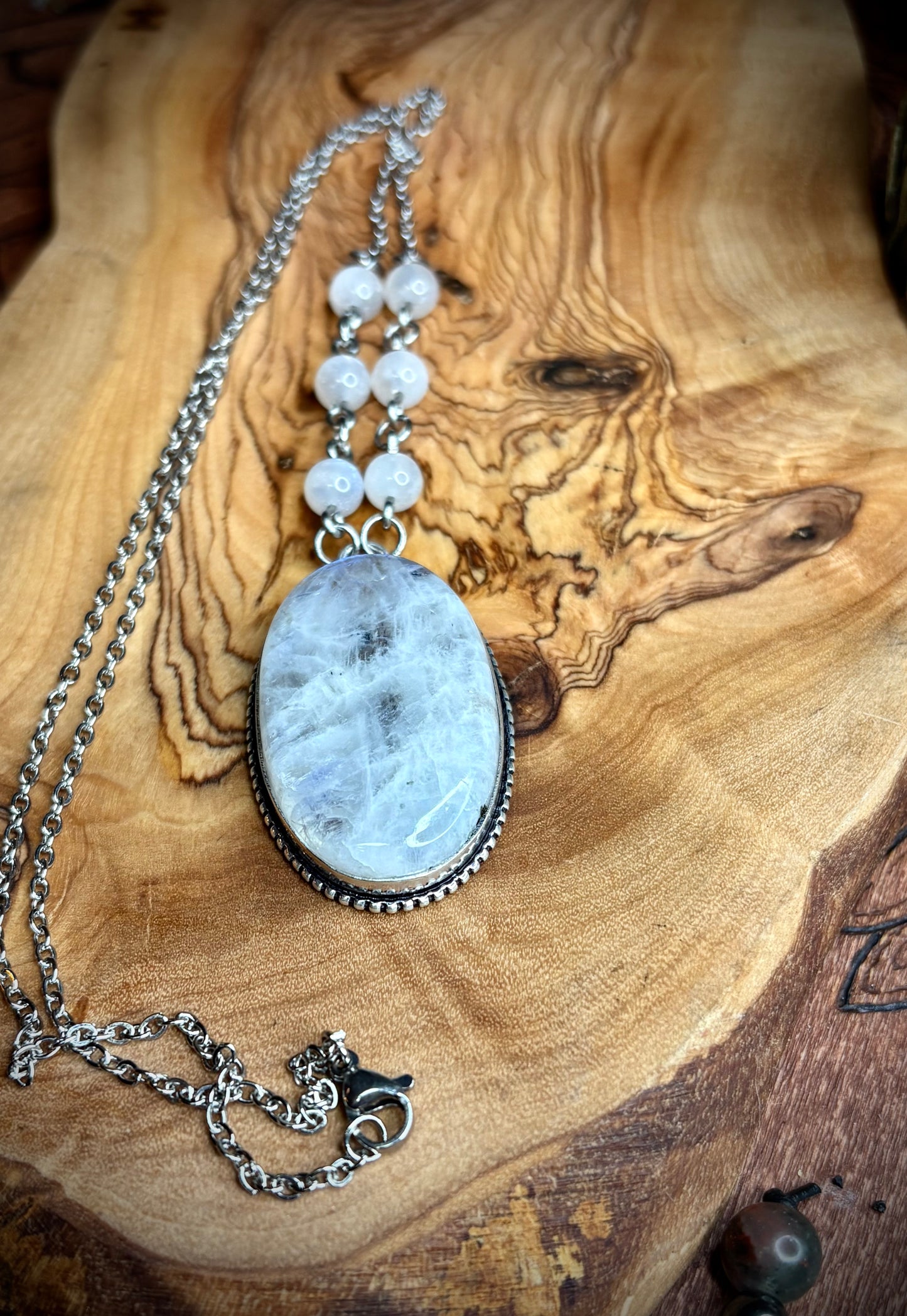 Rainbow Moonstone Oval Necklace