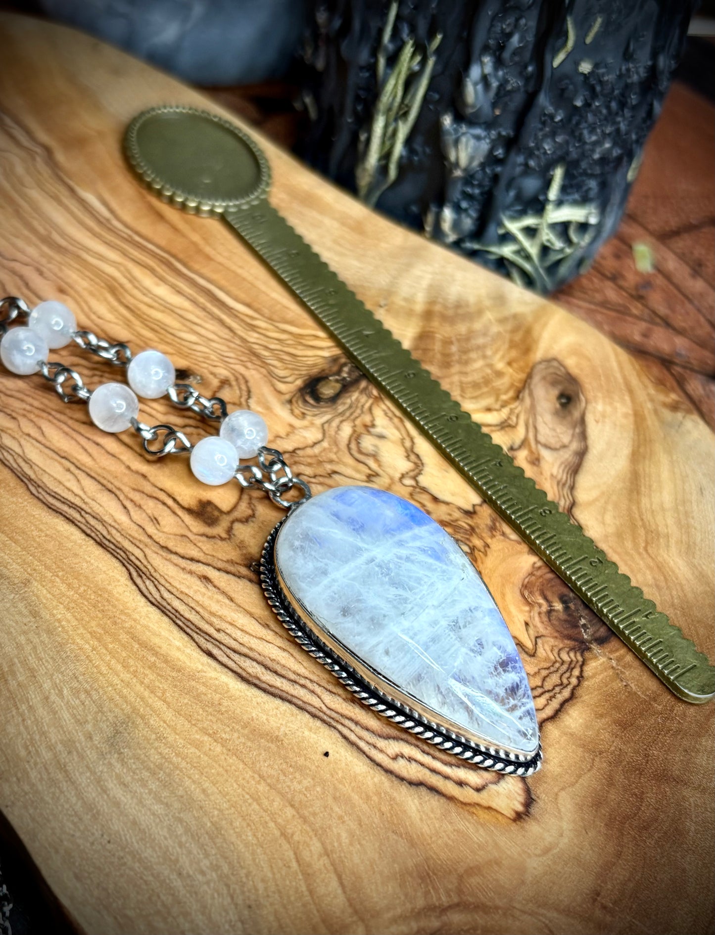 Large Rainbow Moonstone Teardrop Necklace