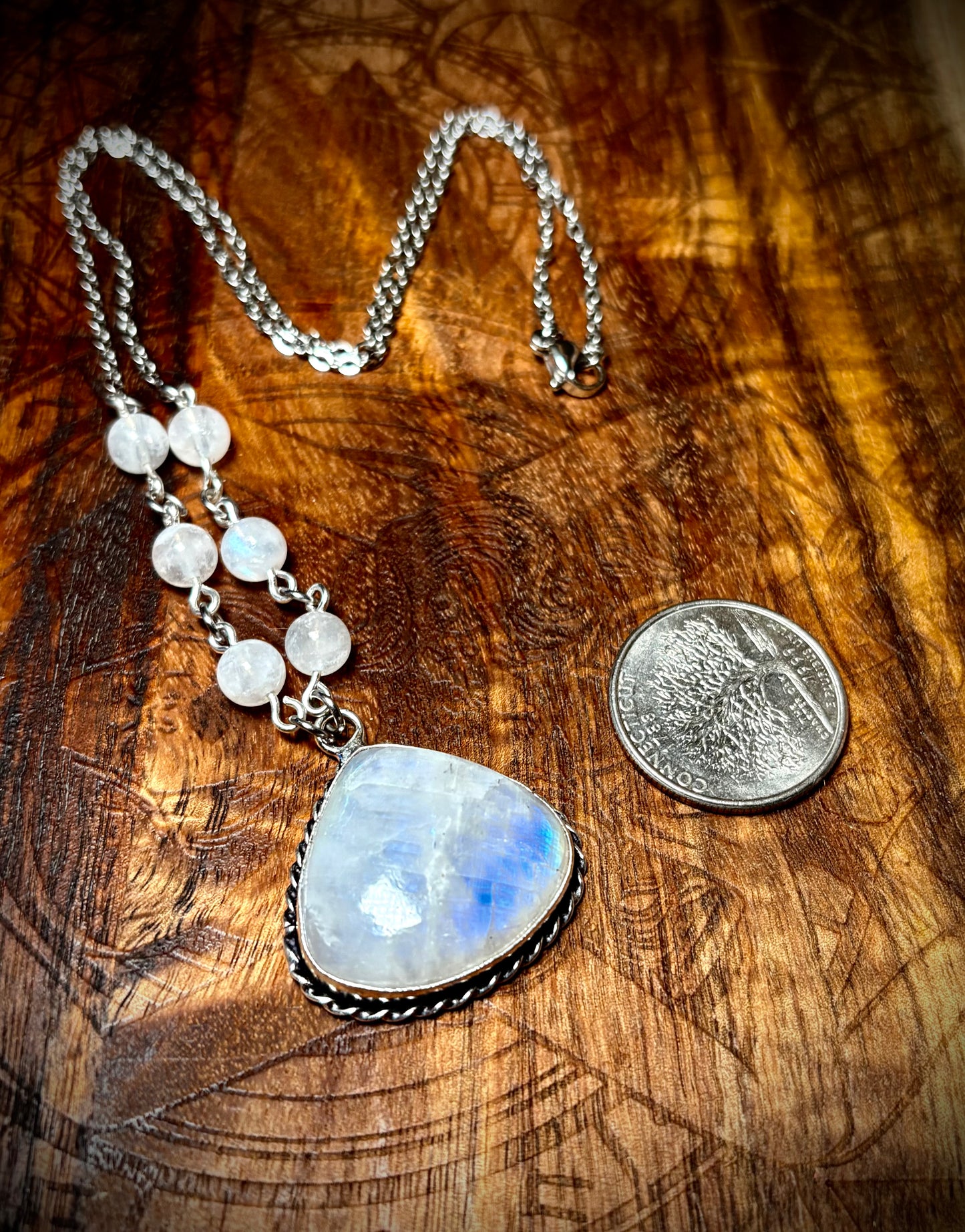 Blue Glow Moonstone Teardrop Necklace