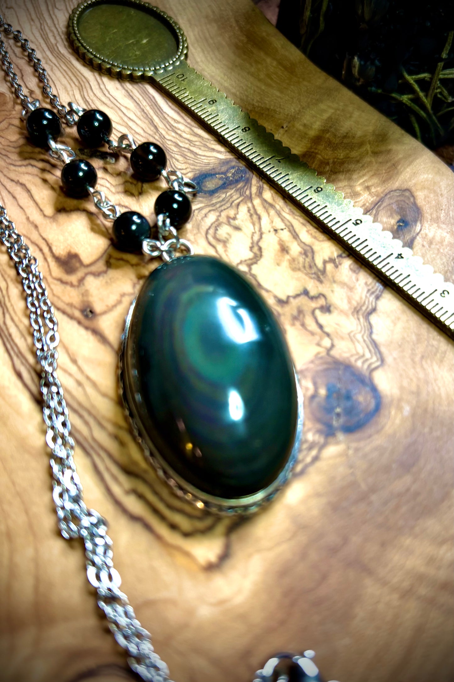 Large Rainbow Obsidian Oval Necklace
