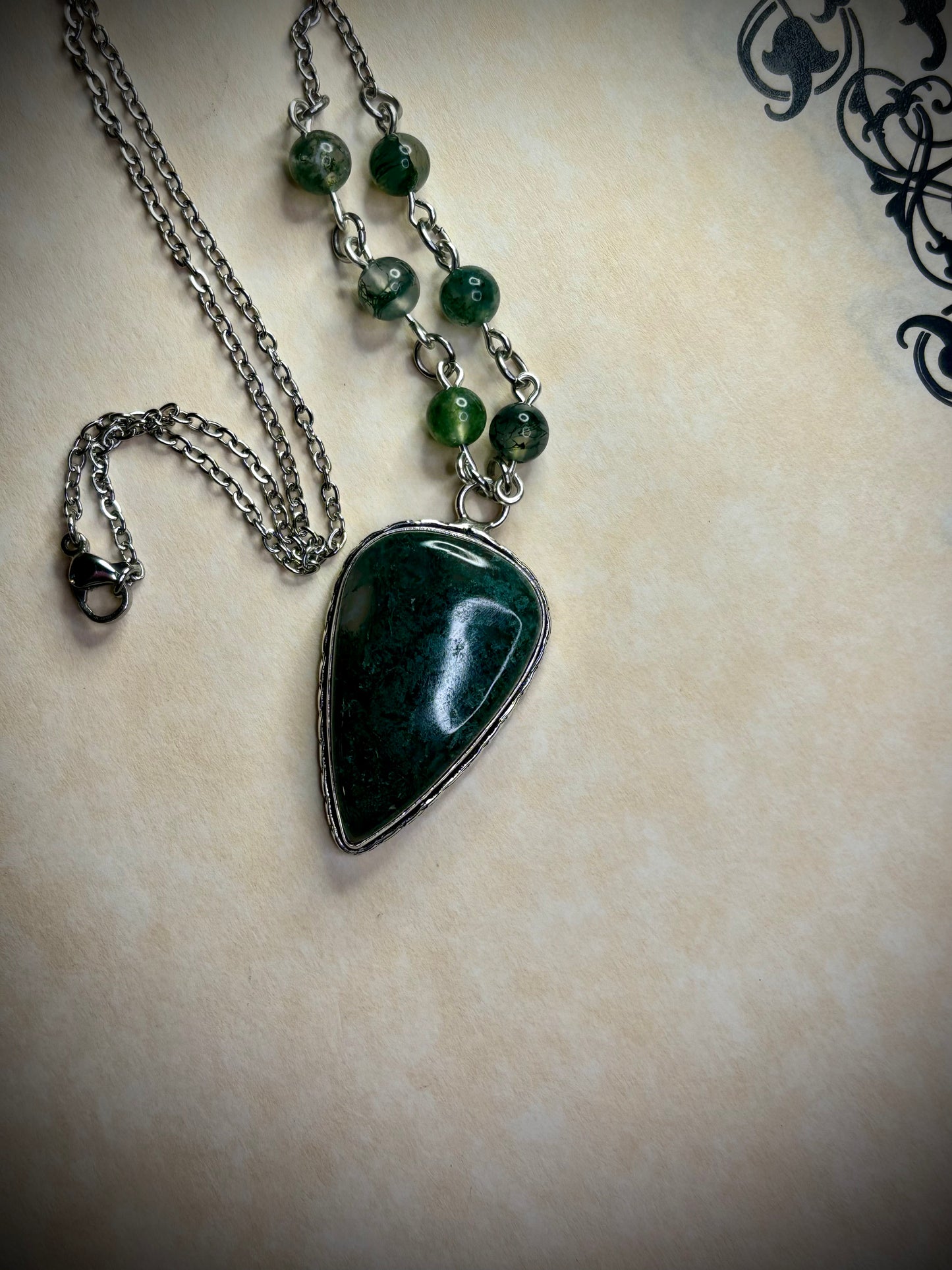 Moss Agate Teardrop Necklace