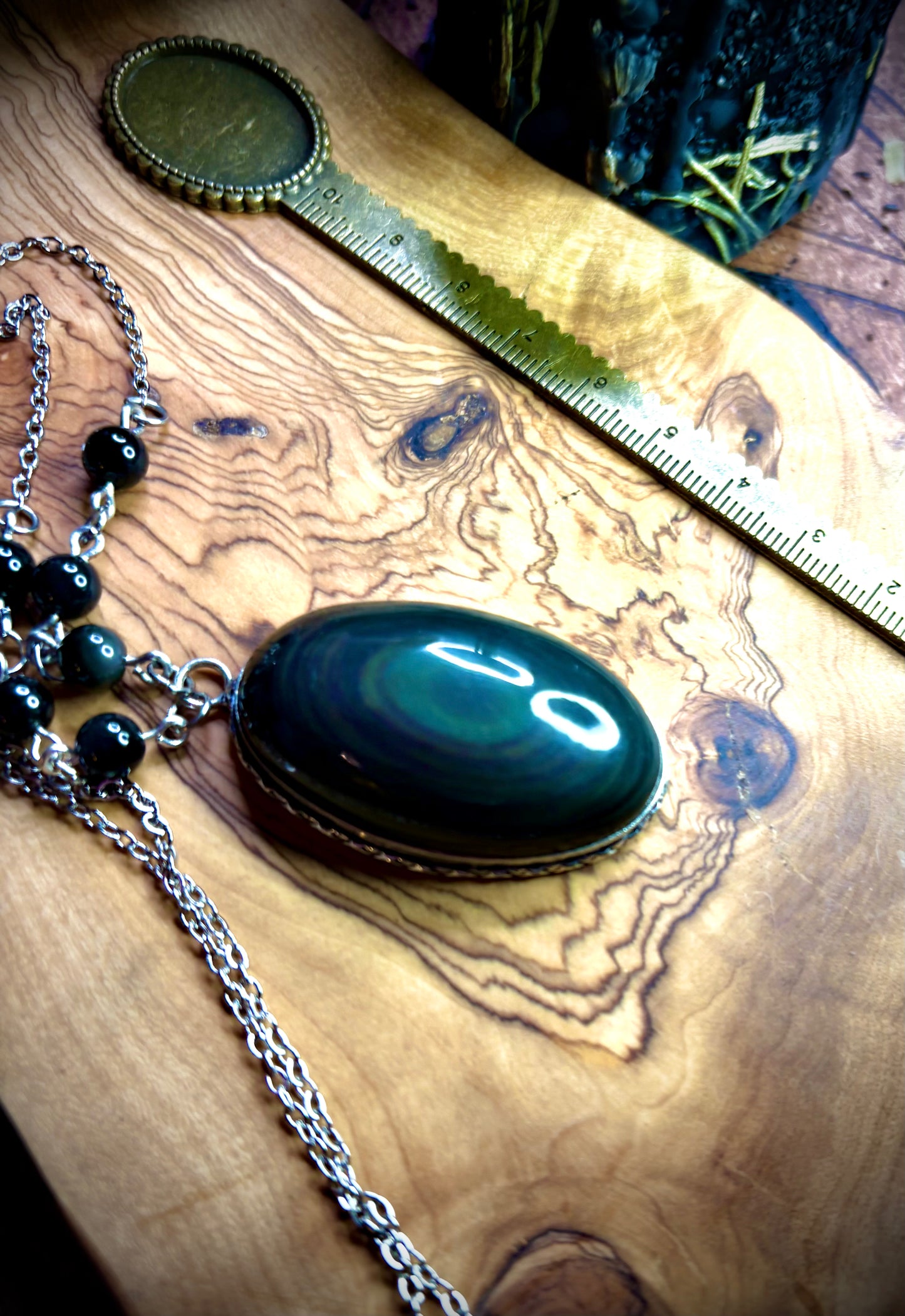 Large Rainbow Obsidian Oval Necklace