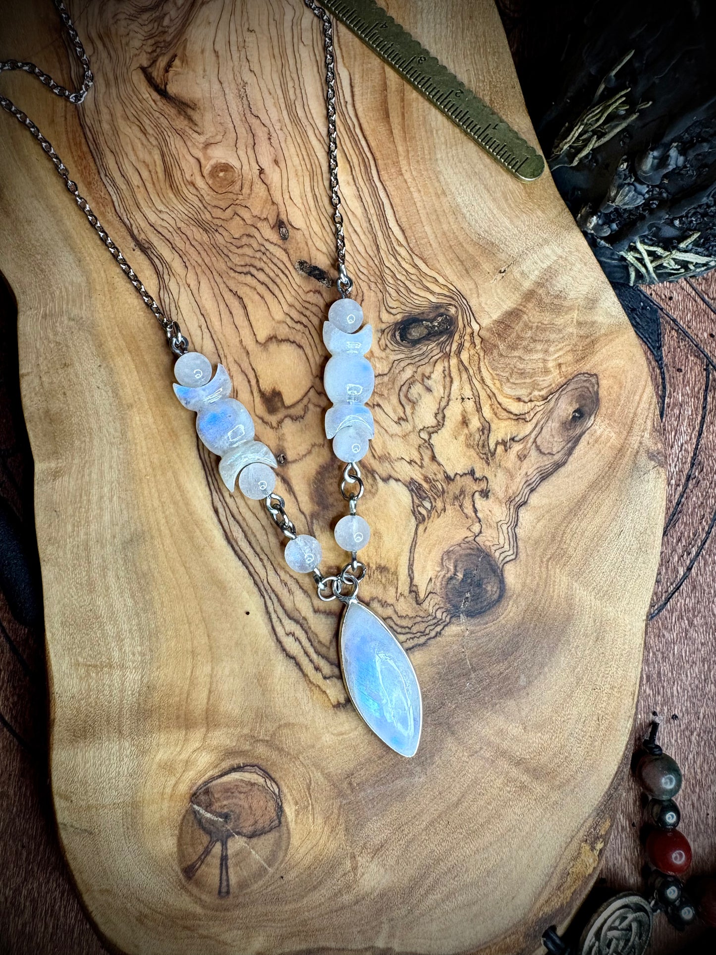 Triple Moon Rainbow Moonstone Necklace