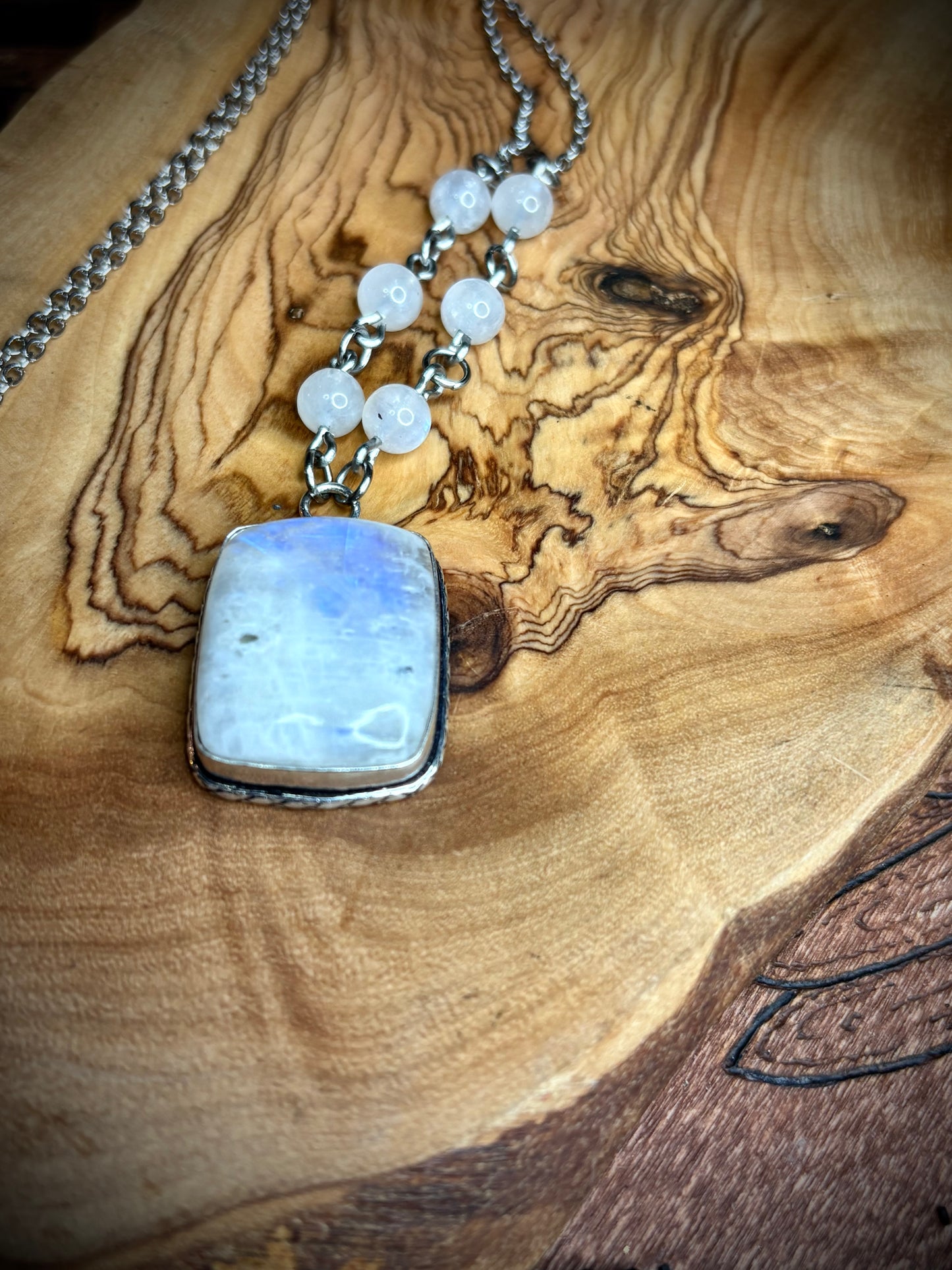 Rectangle Rainbow Moonstone Necklace