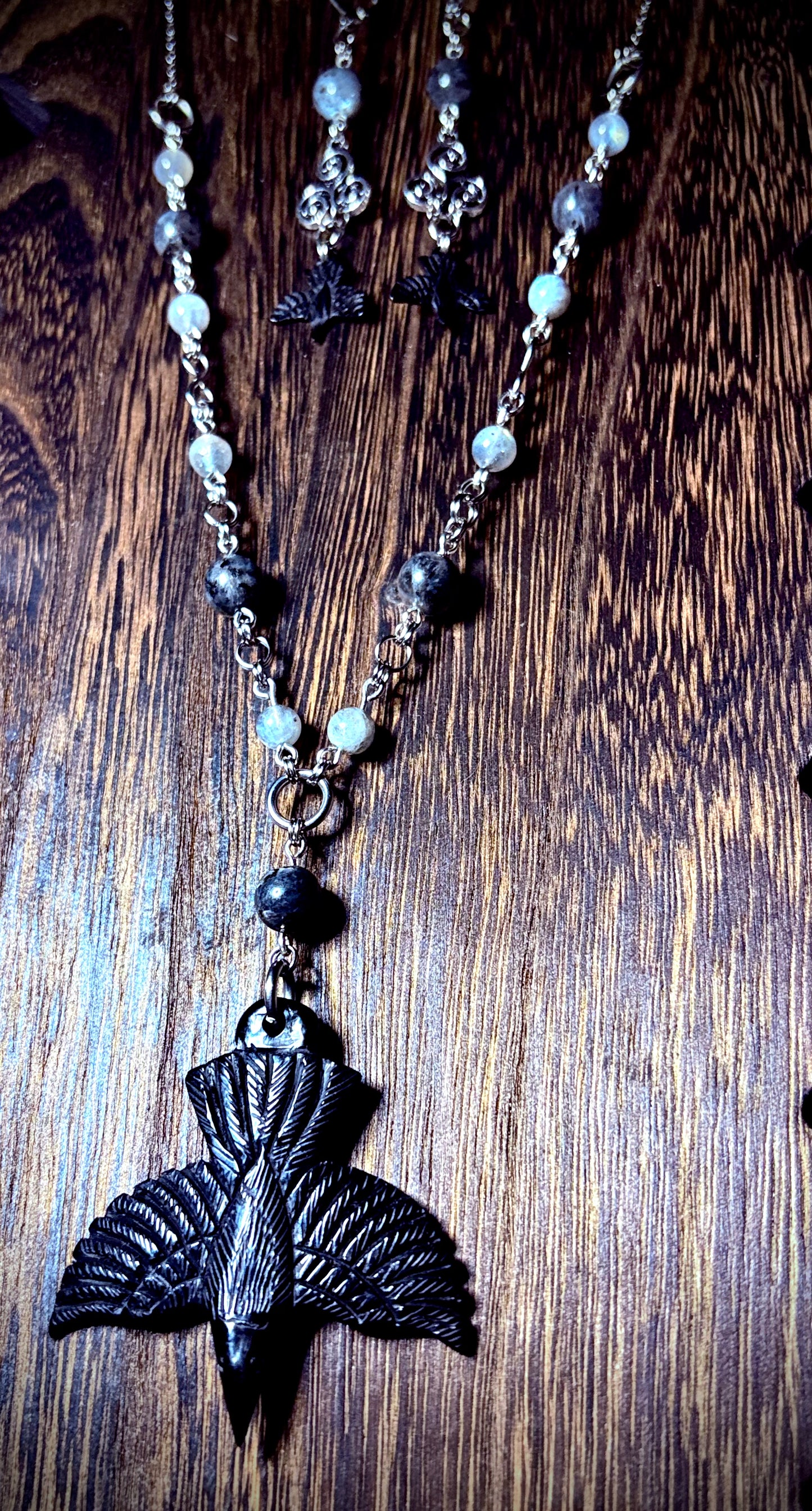 PRE ORDER Morrígan Raven — Necklace & Earring Set (Hand-Looped Stainless Steel)