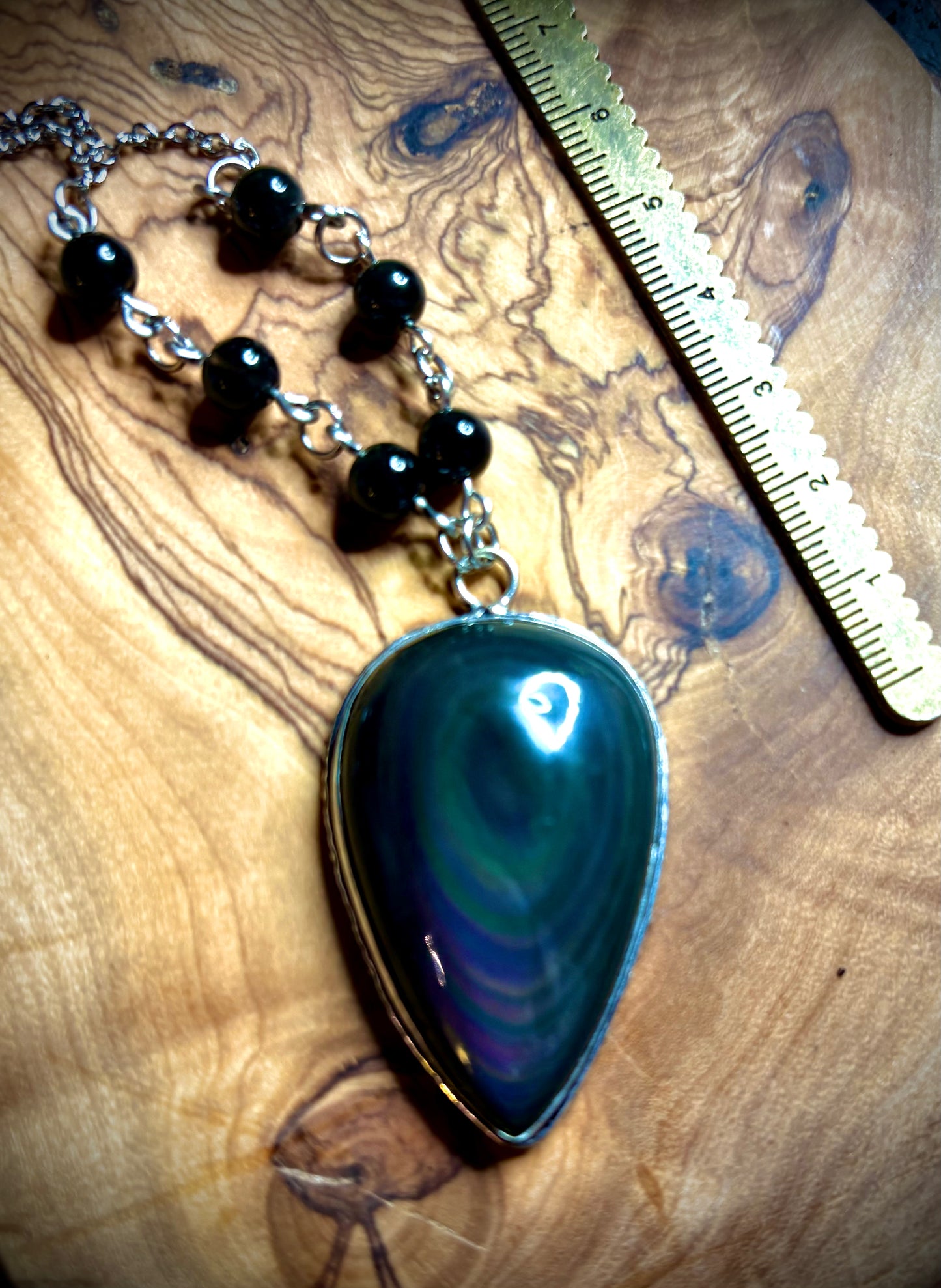 Large Rainbow Obsidian Teardrop Necklace