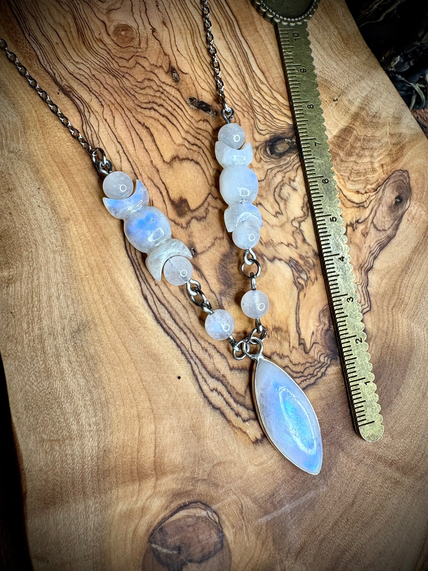 Triple Moon Rainbow Moonstone Necklace