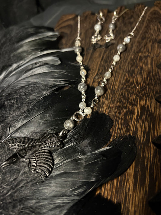 PRE ORDER Morrígan Raven — Necklace & Earring Set (Hand-Looped Stainless Steel)