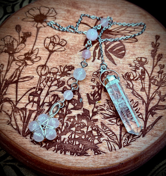 Burnt Raven x Magick Duke Quartz & Rose Quartz Pendulum