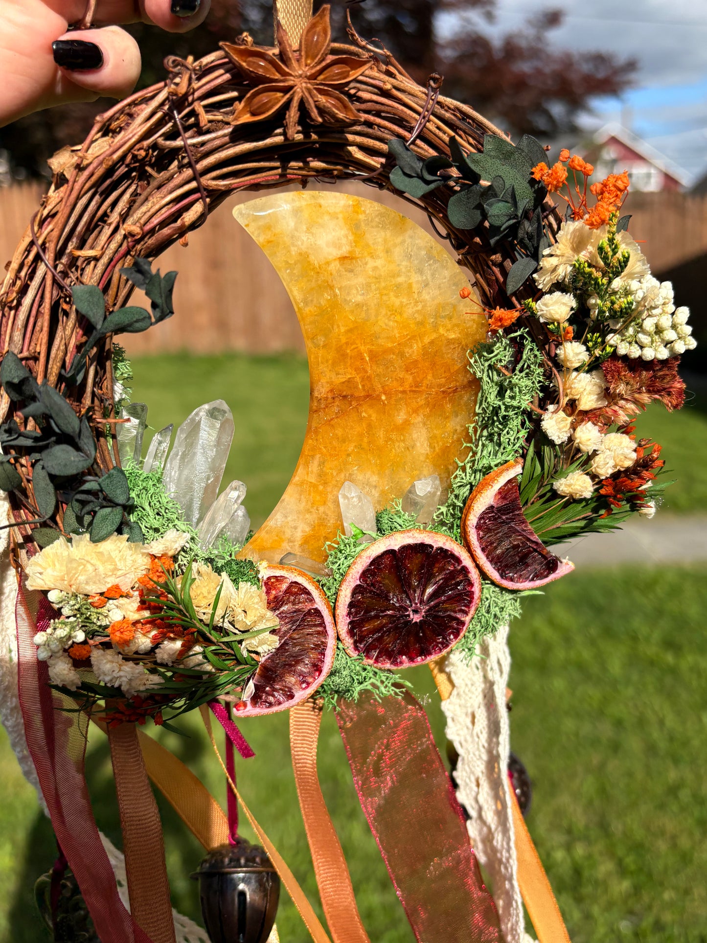 Sunlit Blood Moon Witch Bell Wreath