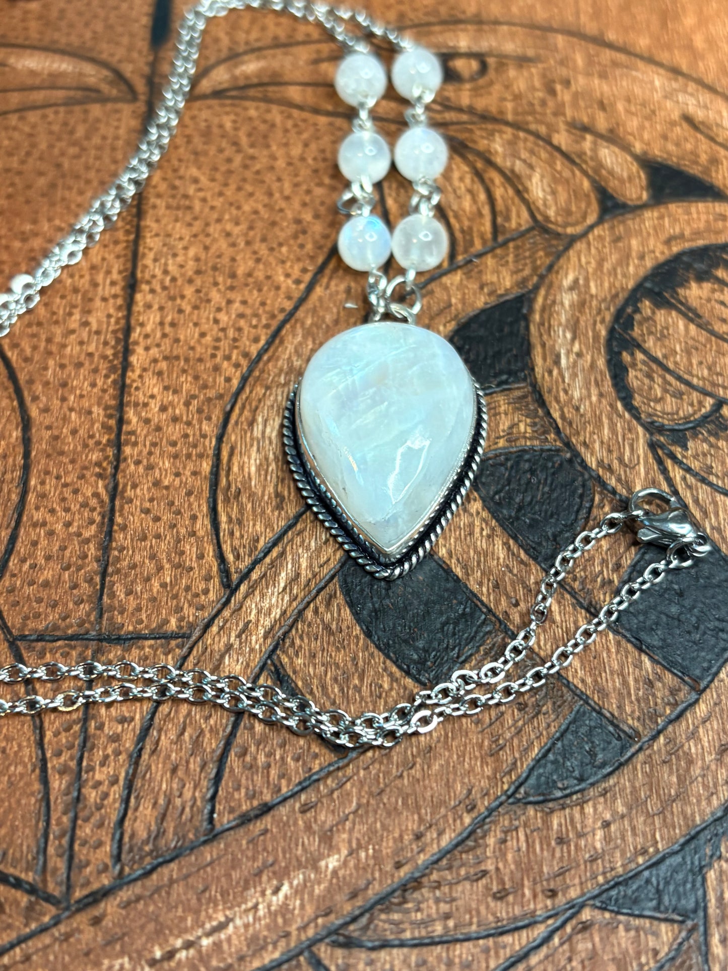 Inverted Teardrop Rainbow Moonstone Necklace