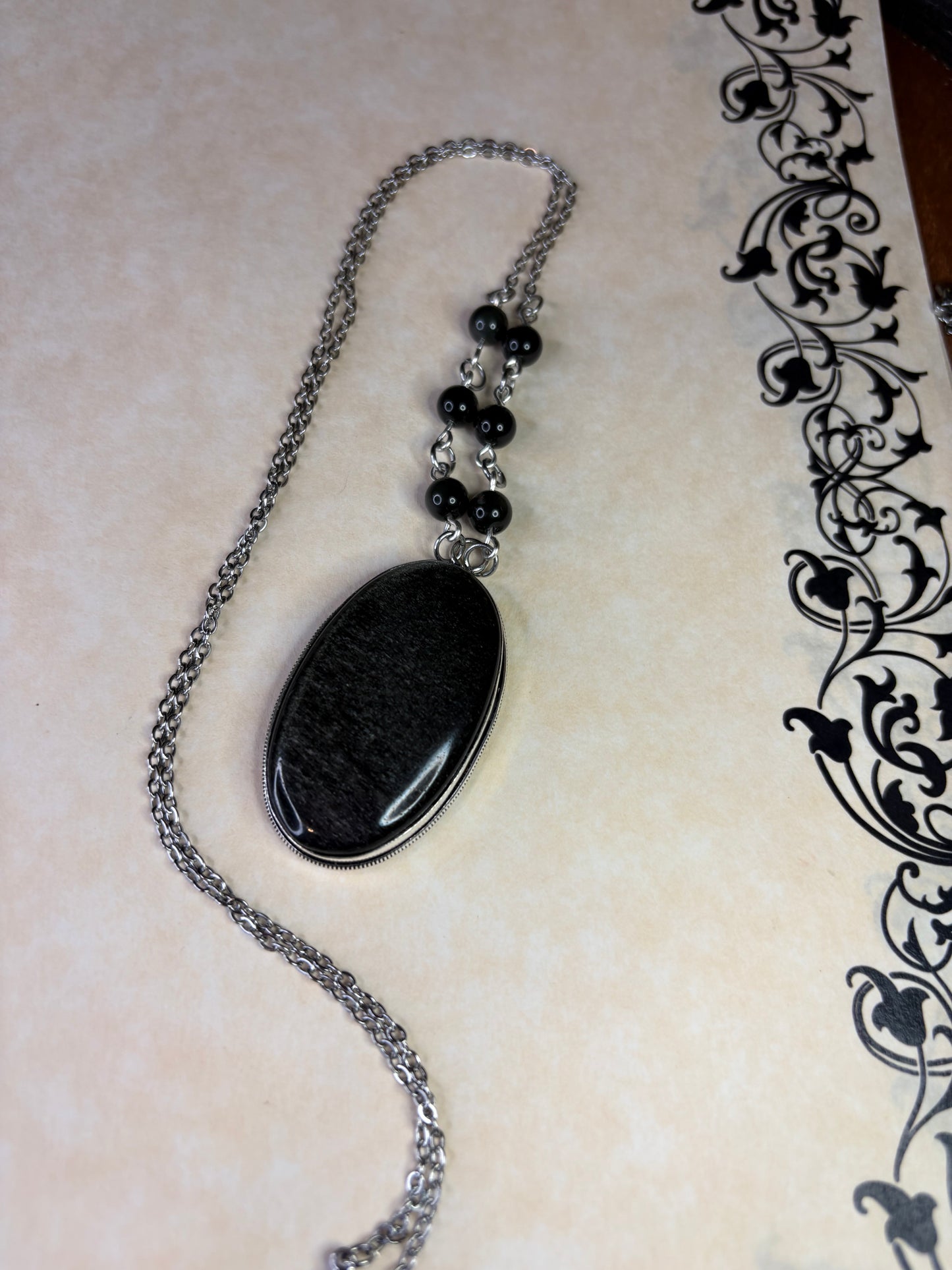 Oval Silver Sheen Obsidian Necklace 3
